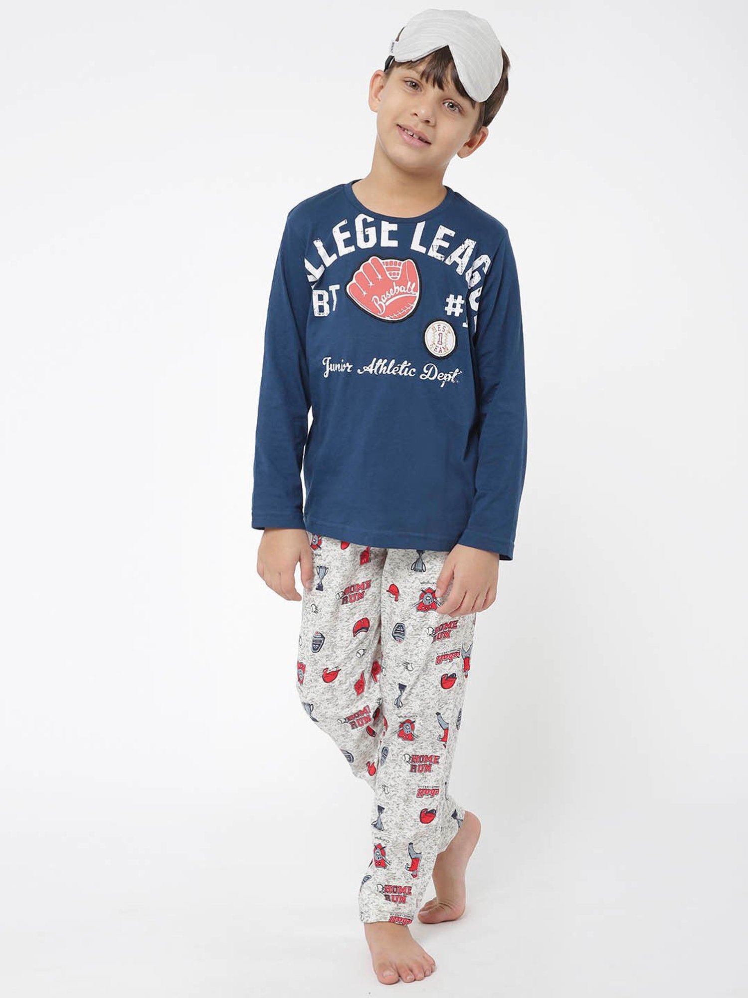 Sweet Dreams Kids Navy & Grey Printed Full Sleeves T-Shirt with Pyjamas