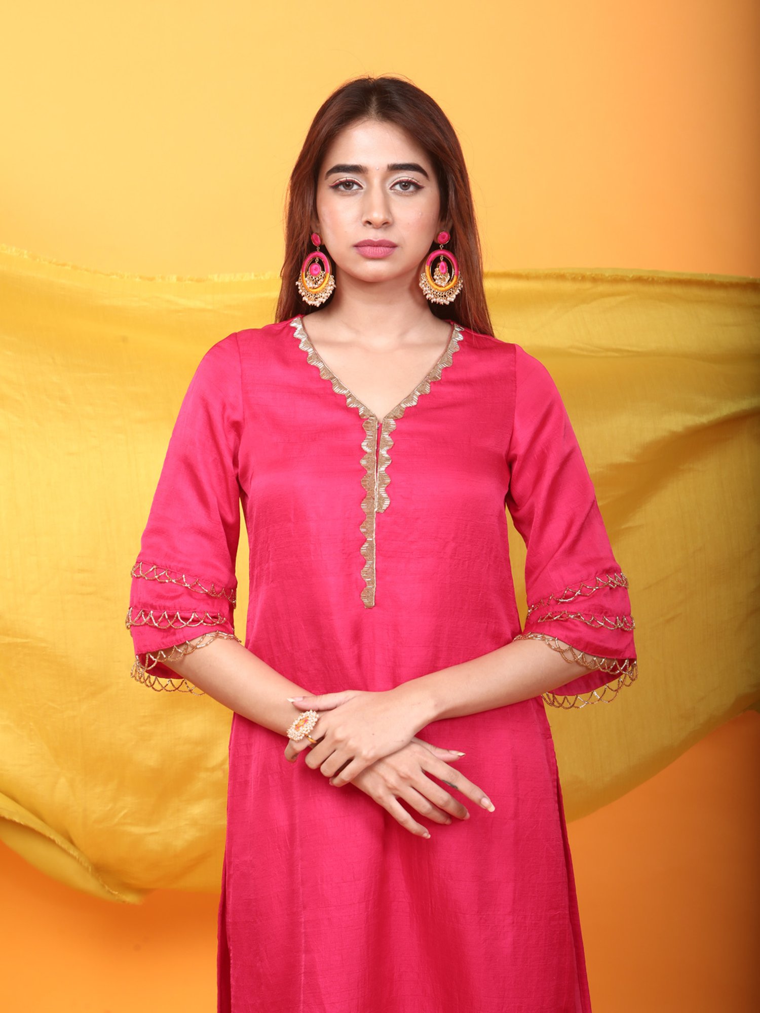 Monk & Mei Gulnaar Lahori Kurta and Pant Set-Fuchsia Pink