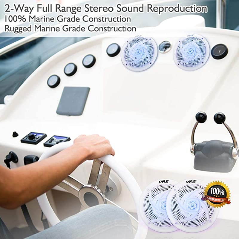 Marine Speakers - 5.25 Inch 2 Way Waterproof and Weather Resistant Outdoor Audio Stereo Sound System with LED Lights, 180 Watt Power and Low Profile Slim Style - 1 Pair - PLMRS53WL