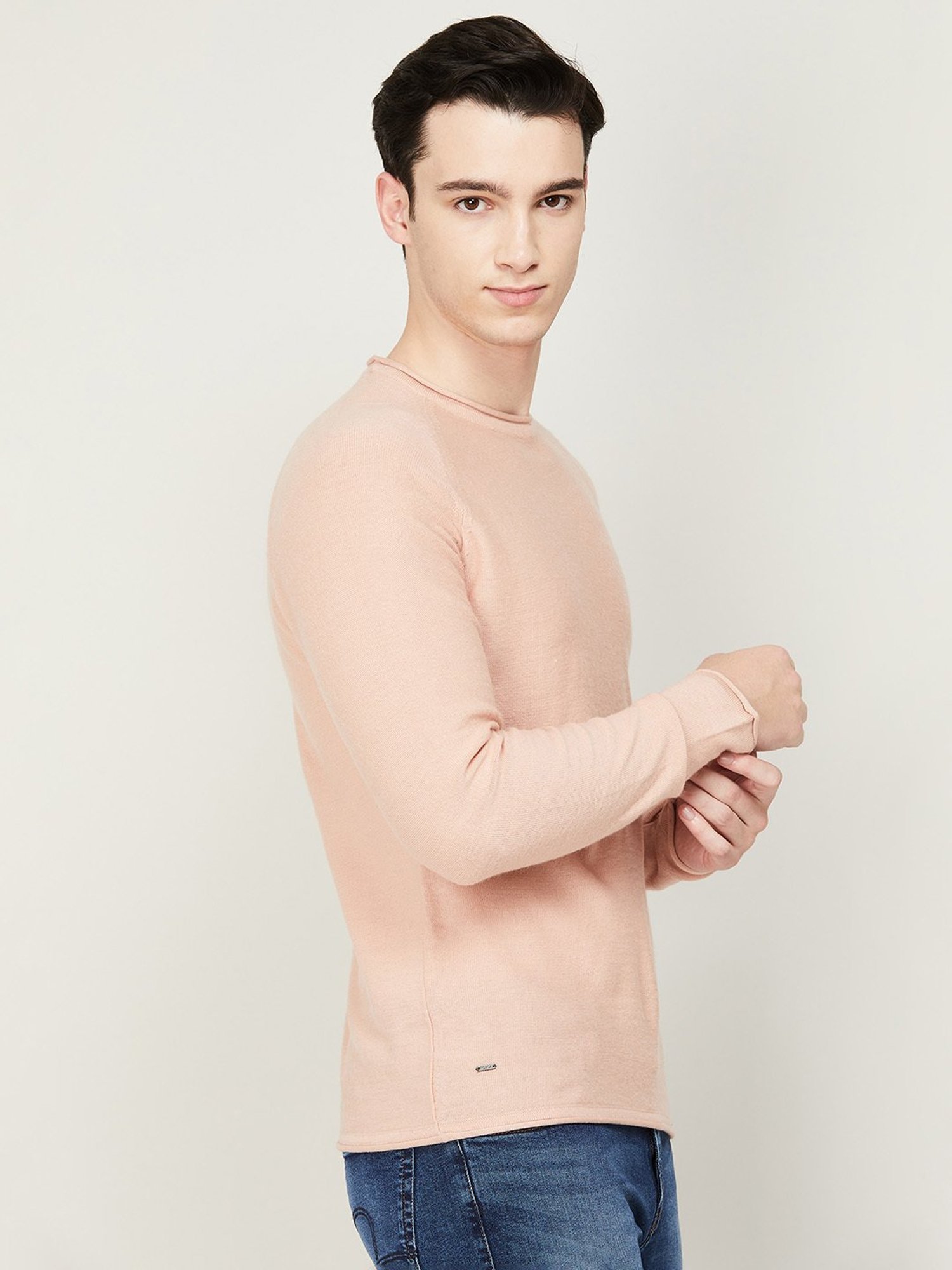 Forca by Lifestyle Peach Regular Fit Round Neck Sweater