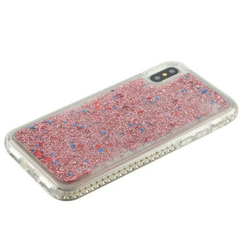 AIRIUM Confetti Quicksand Glitter Bling Sparkle Dual Layer Hybrid Case Cover For Apple iPhone X XS 2017, Rose Gold