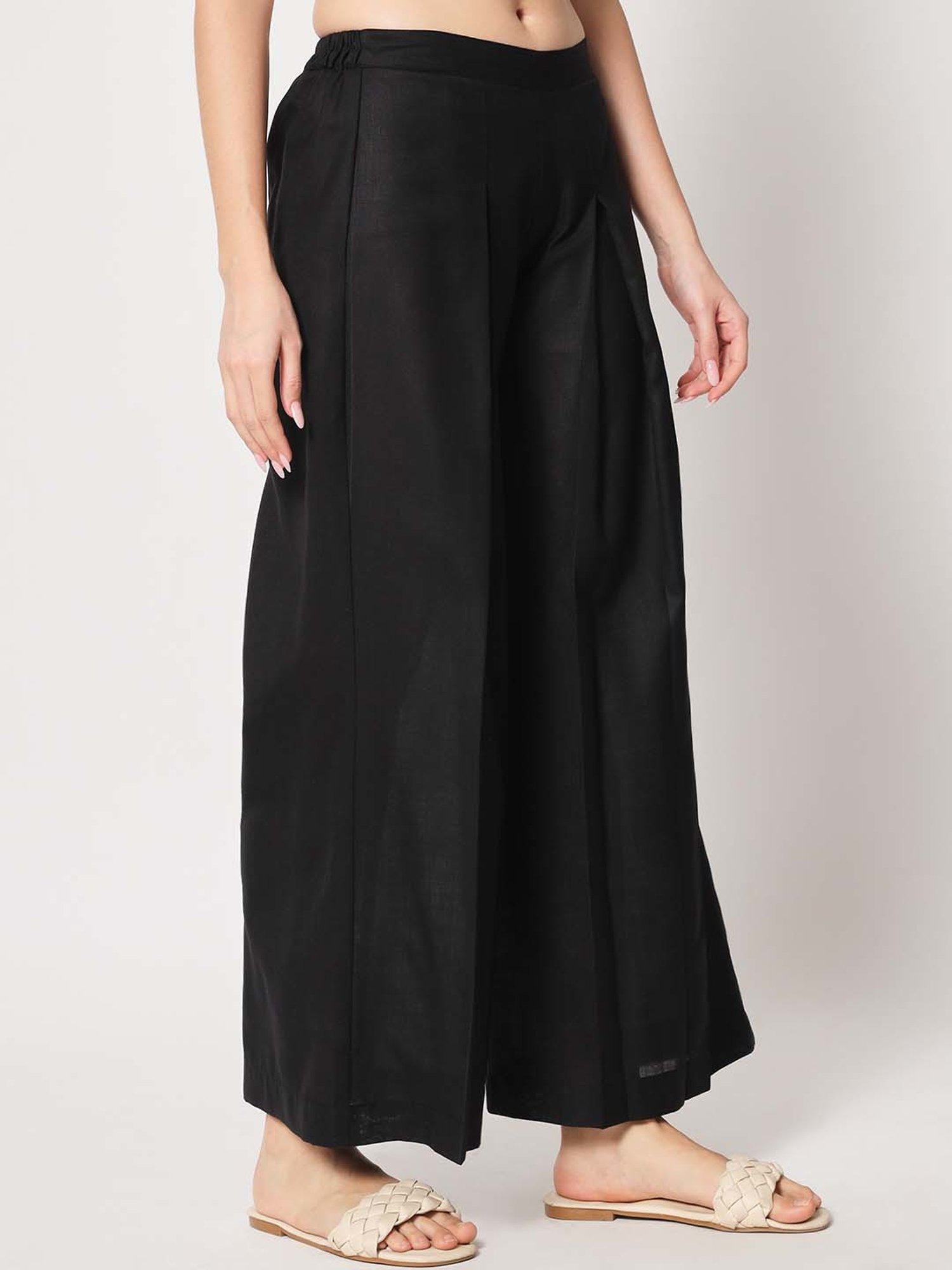 9rasa Black Cotton Flared Trousers