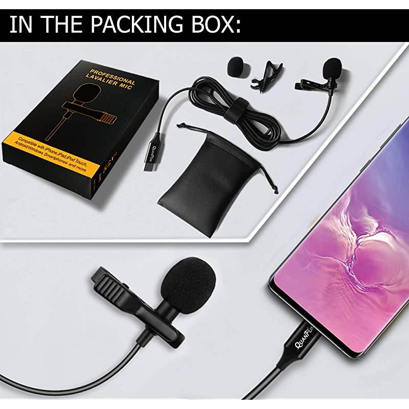 Lavalier Lapel Microphone for TYPE-C, Mini Omnidirectional Condenser Mic Recording Clip-on Mic for iPhone Android Smartphone Audio for Youtube/Interview/TIKTOK/Vlogging (79")