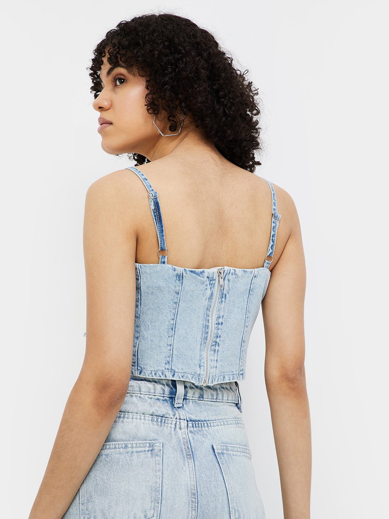 Ginger by Lifestyle Light Blue Cotton Regular Fit Crop Top