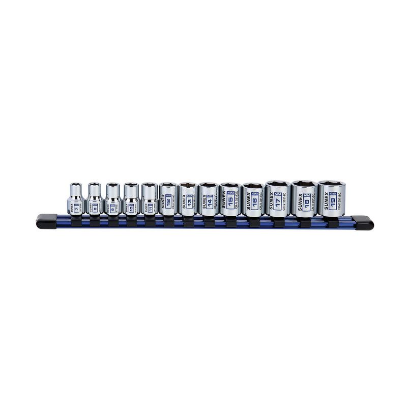 Sunex 39101C 13 Pc 3/8 in. Drive Standard Socket Set-MM 6 Pt Rail