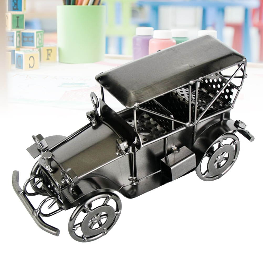 Metal Antique Vintage Car Model Home Decor Ornaments Handmade Handcraft Collections Vehicle Toys (Grey)