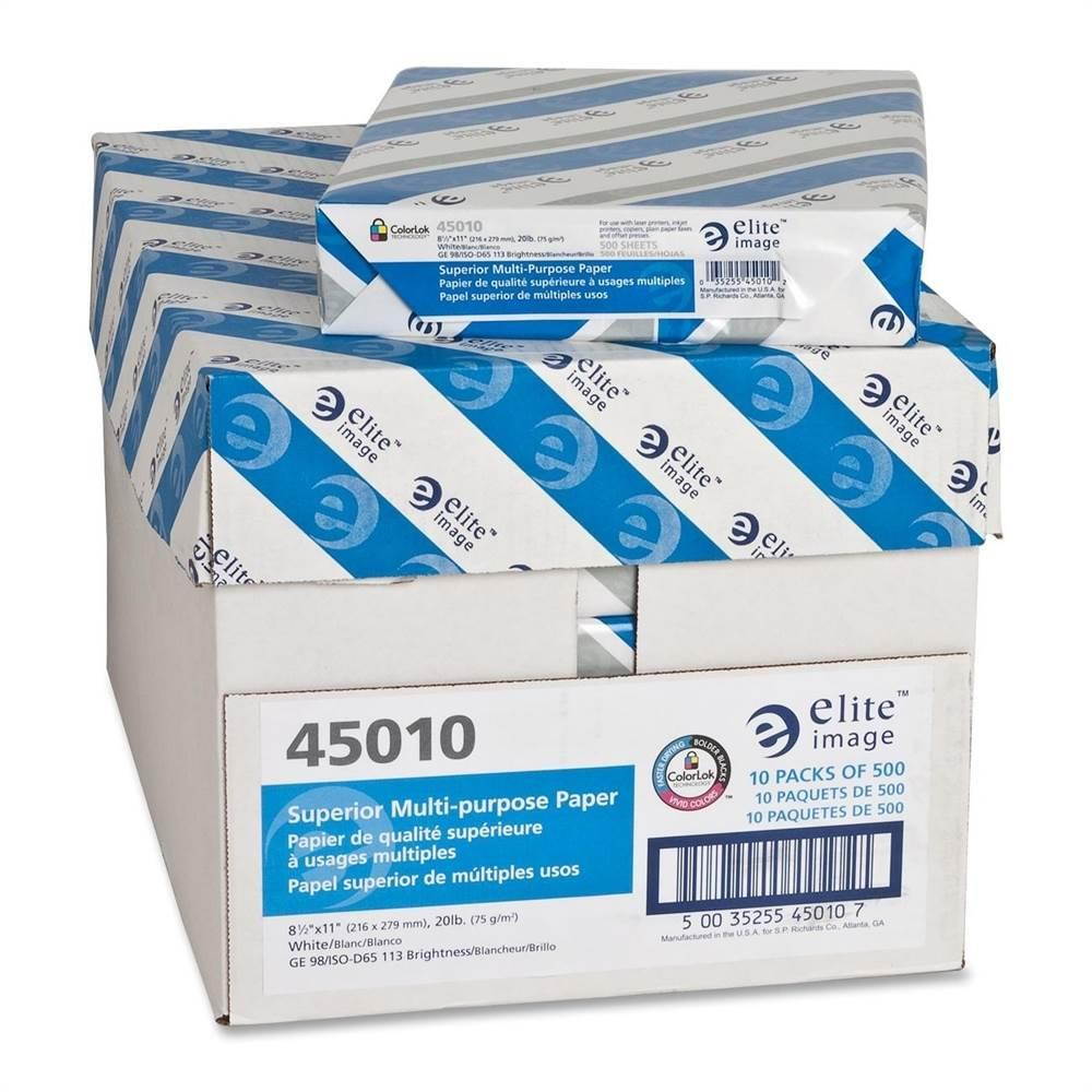 Elite Image 45010 Multipurpose Paper - 8 1/2" x 11" - 20 lb Basis Weight - 98 Brightness - 5000 sheets / Carton (10 Reams / Carton) - White