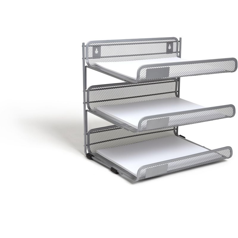 TRU RED 3 Compartment Wire Mesh File Organizer, Silver TR57557-CC