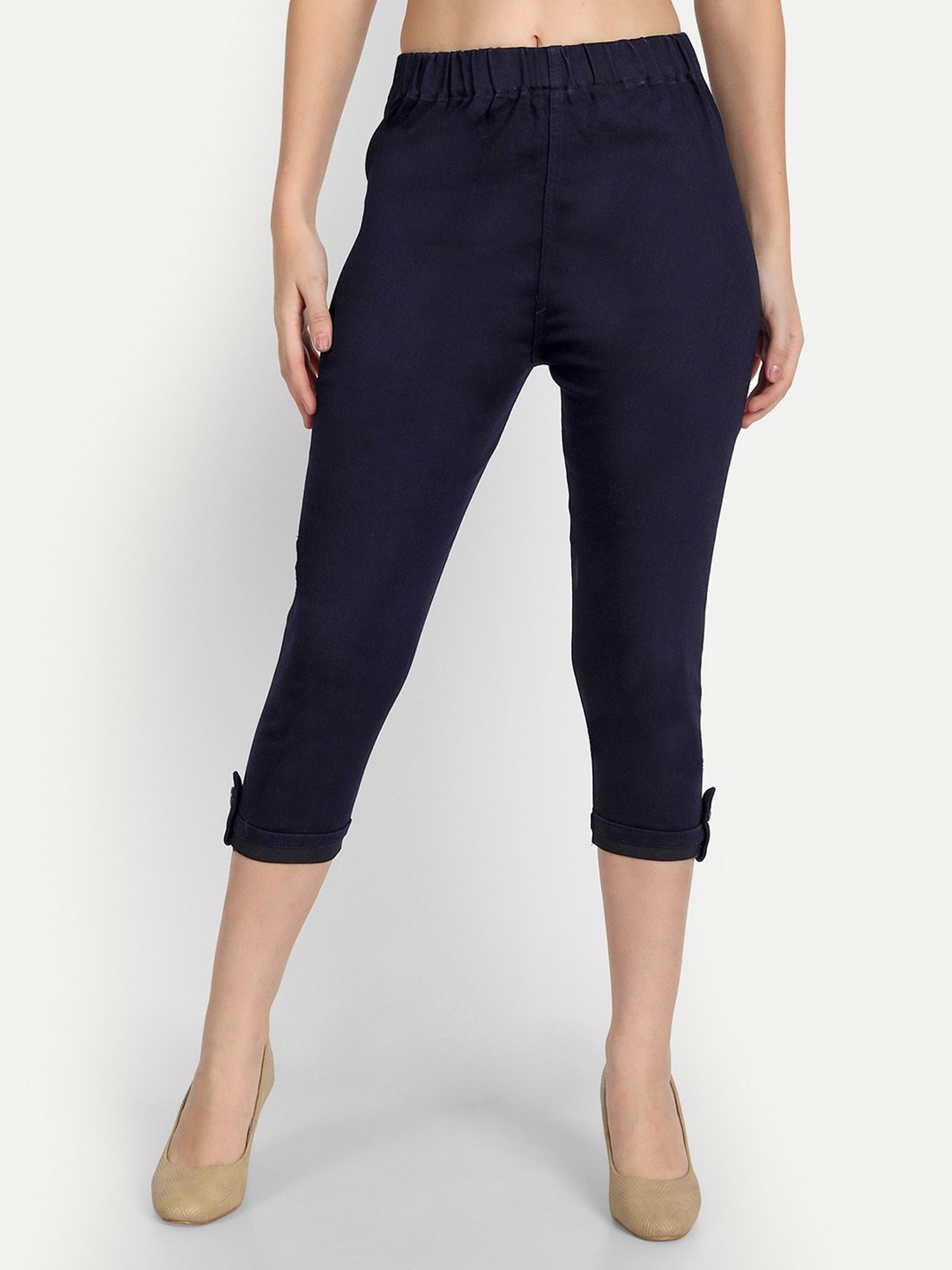 Angelfab Navy Regular Fit Mid Rise Capris
