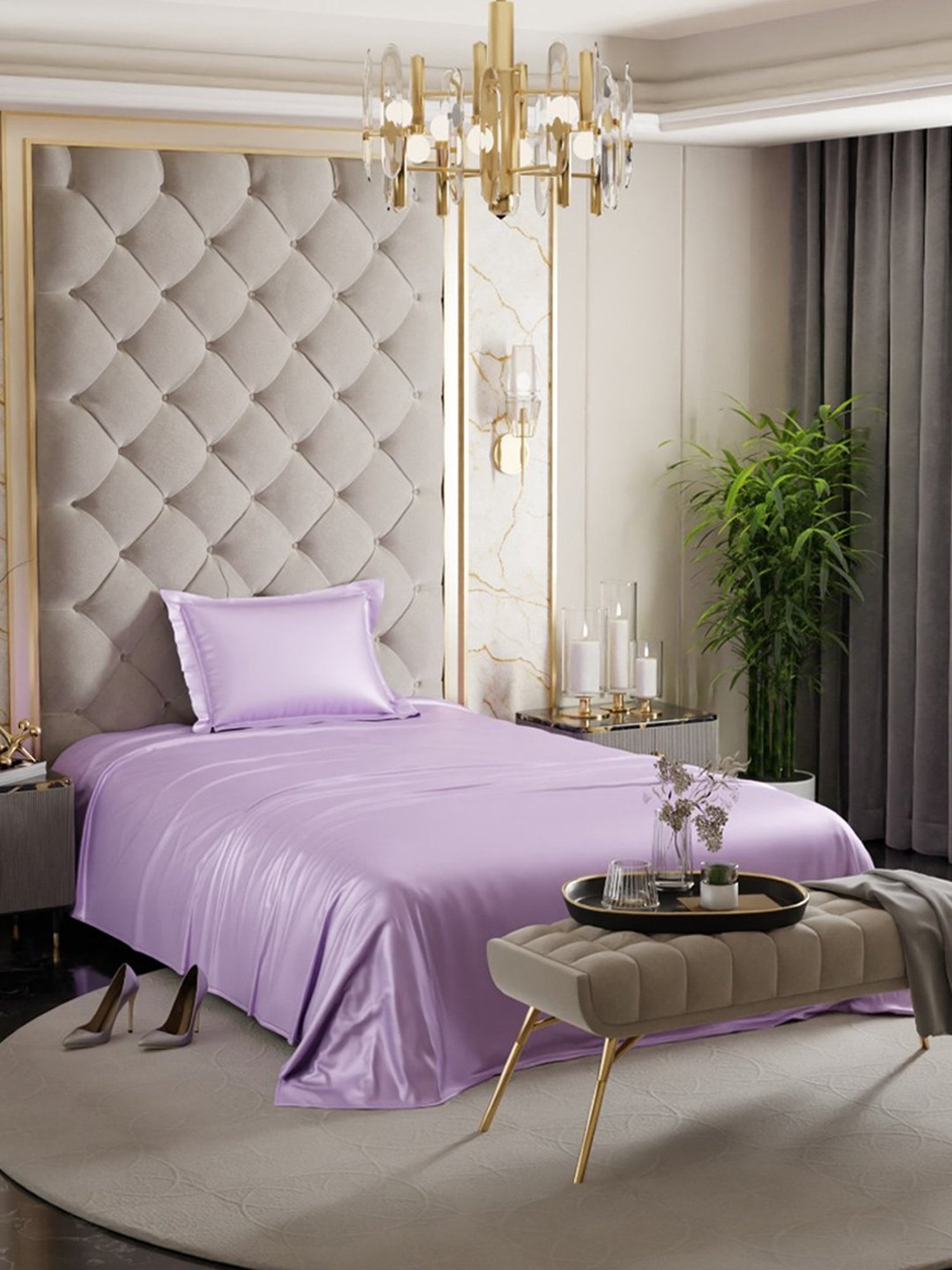 Stoa Paris Lilac Polyester 300 TC Date Night Single Bedsheet With Pillow Cover