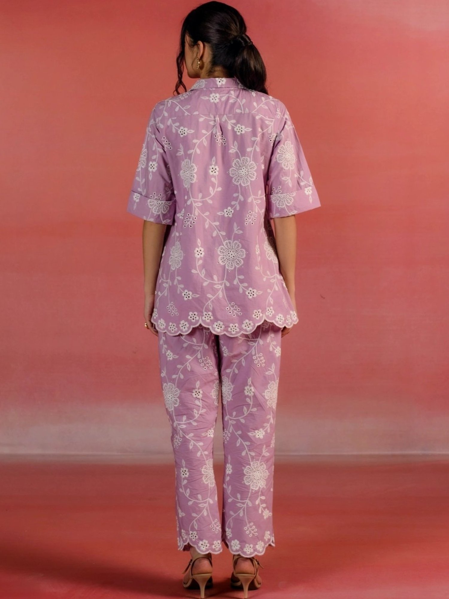 Kameez by Pooja Pink Floral Embroidered Poplin Shirt with Pant Co-ord Set