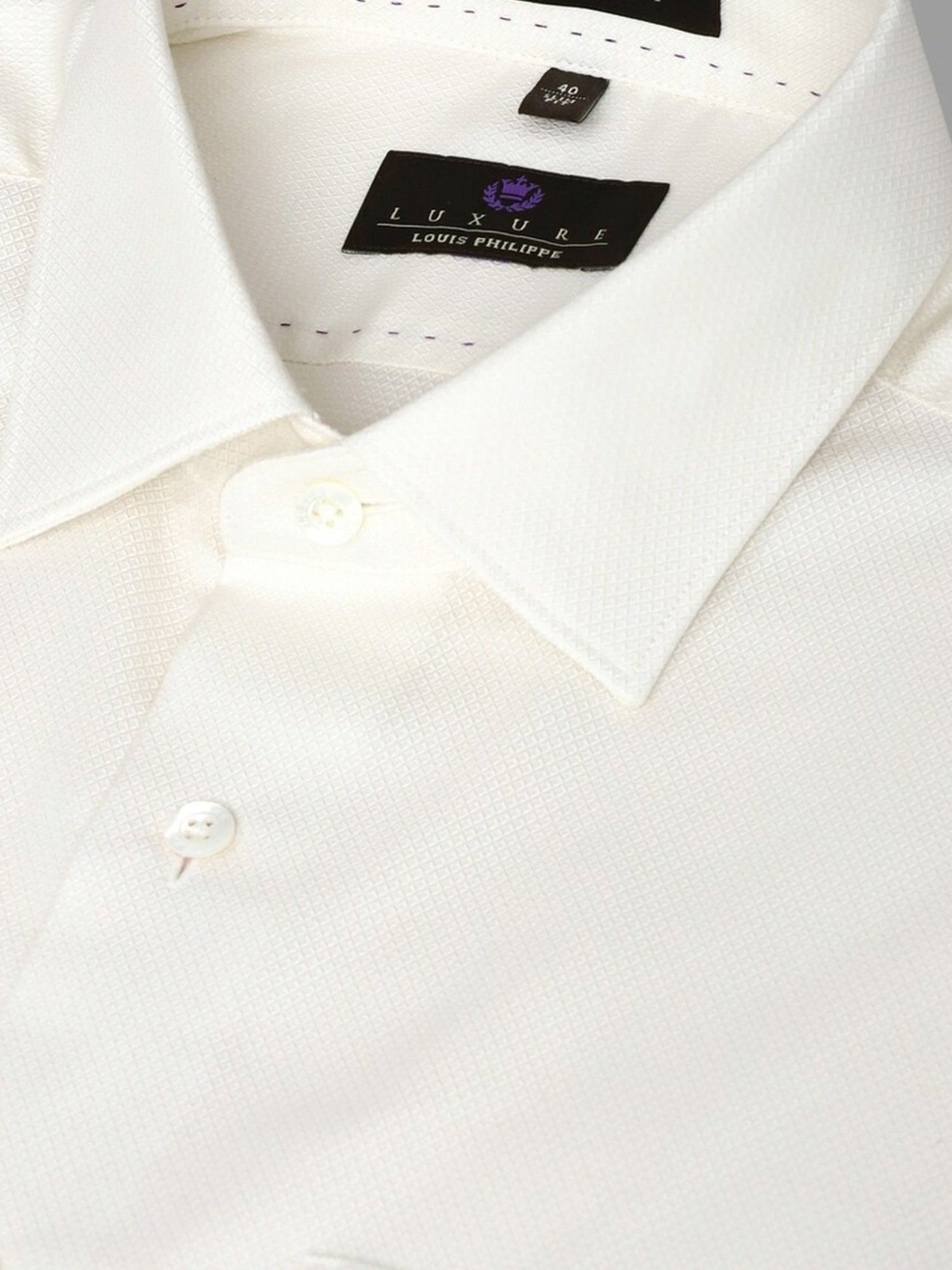 Luxure By Louis Philippe White Cotton Slim Fit Self Pattern Shirt