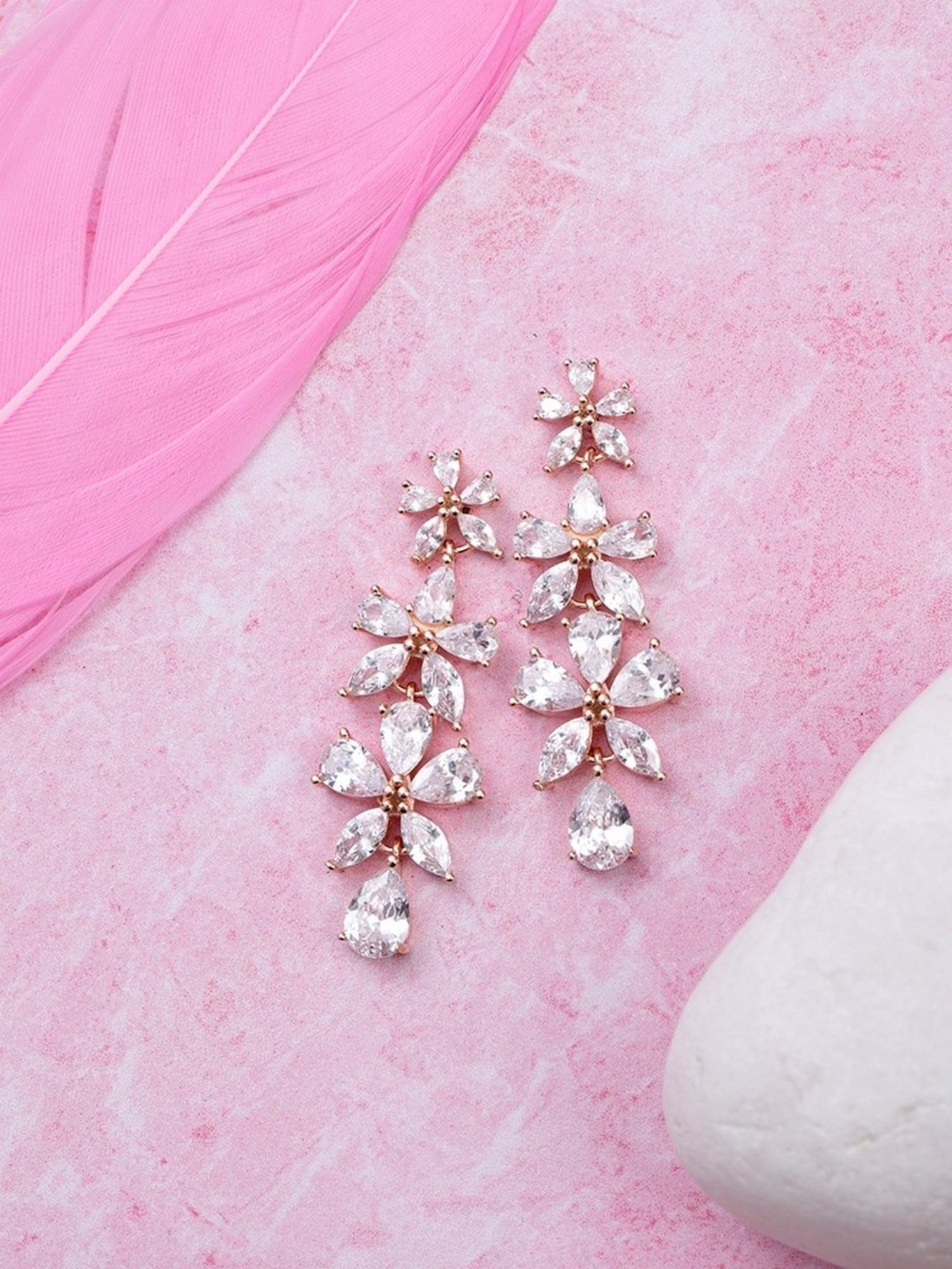 Zavya Floral CZ Rose Gold-Plated 92.5 Sterling Silver Dangler