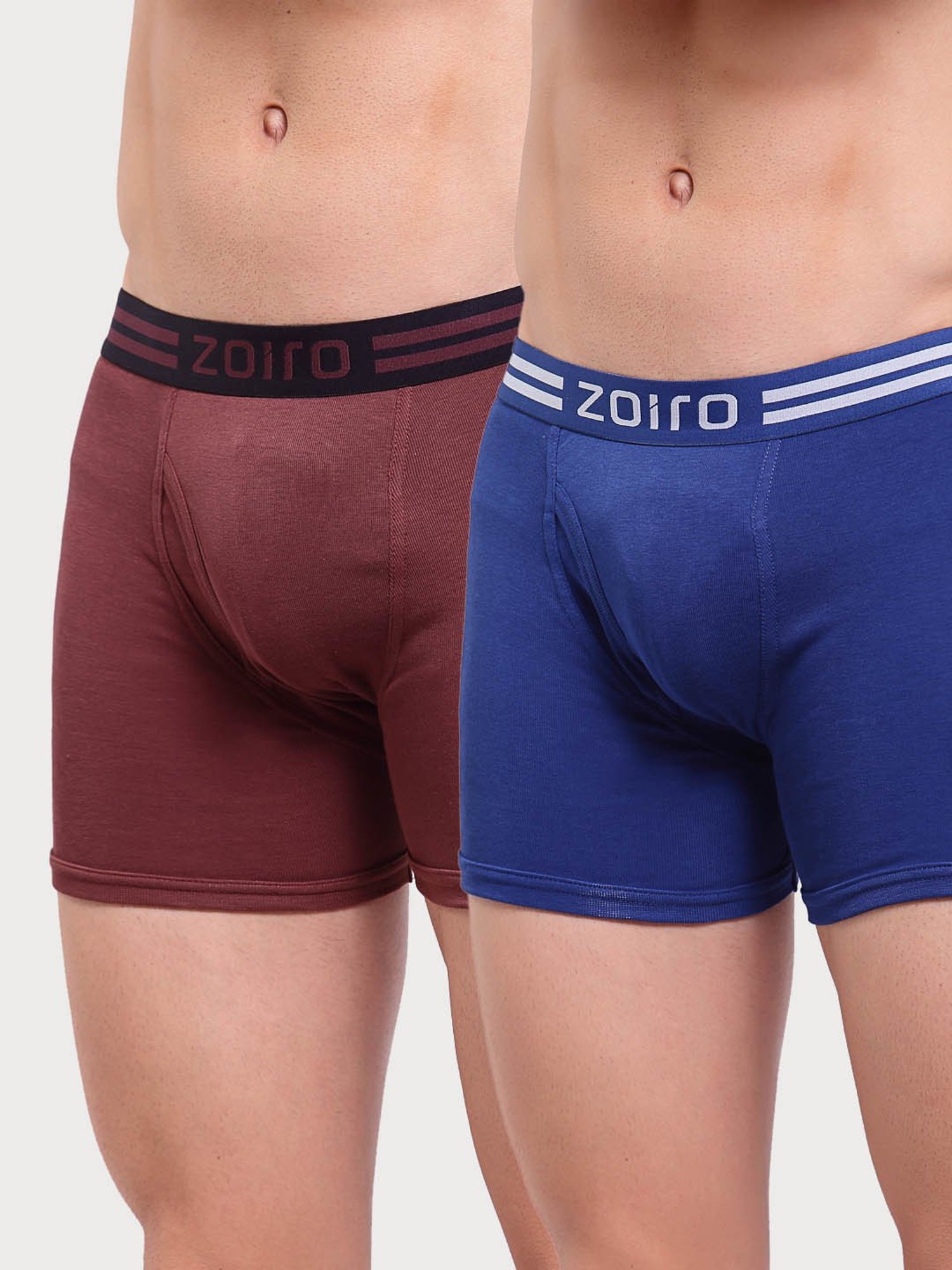 Zoiro Bitter Chocolate & Dark Blue Cotton Regular Fit Trunks - Pack Of 2