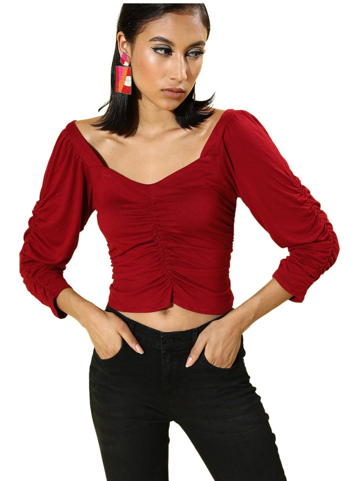 Sera Maroon Floral Print Crop Top