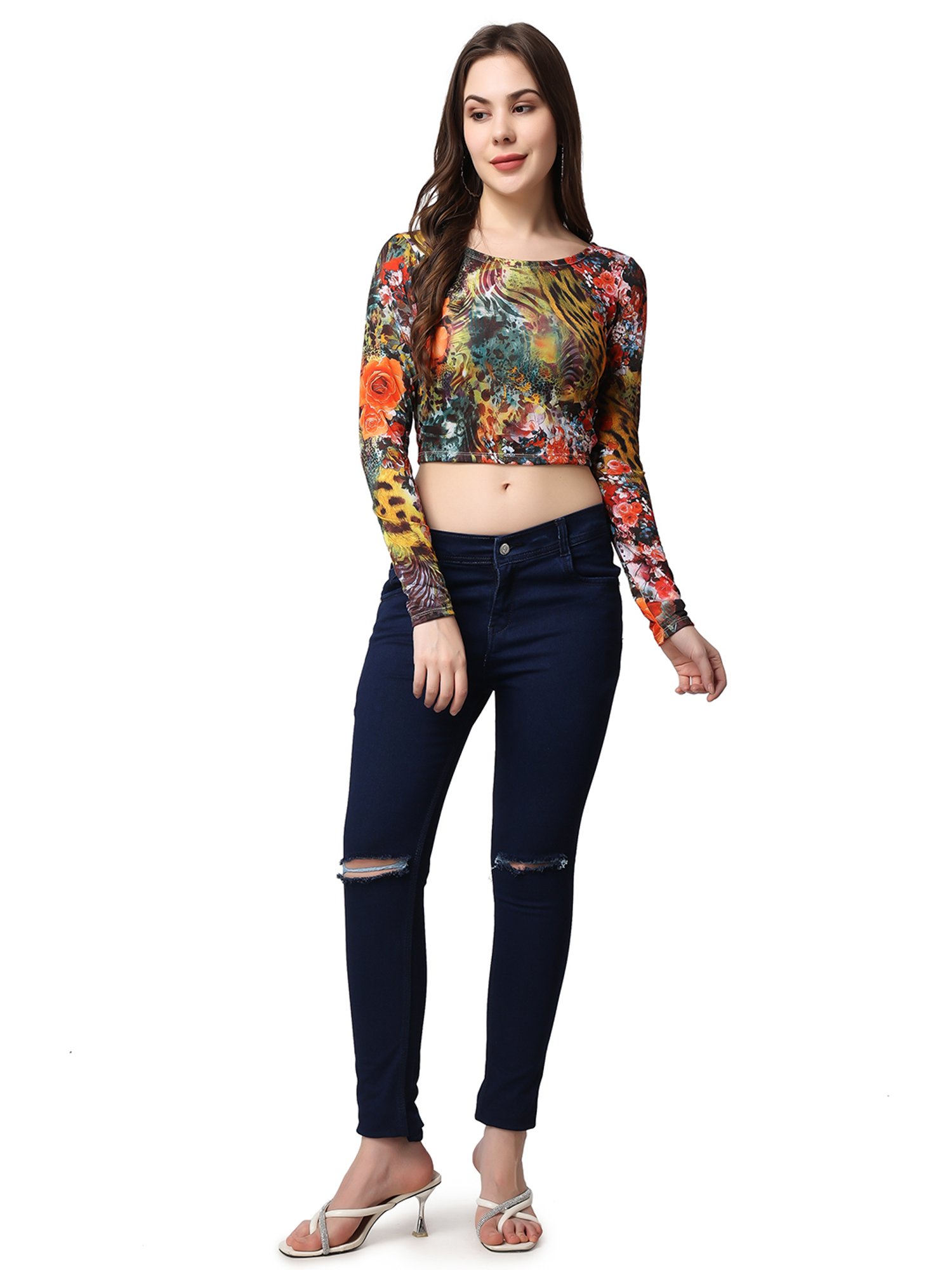 Cation Multicolor Printed Crop Top
