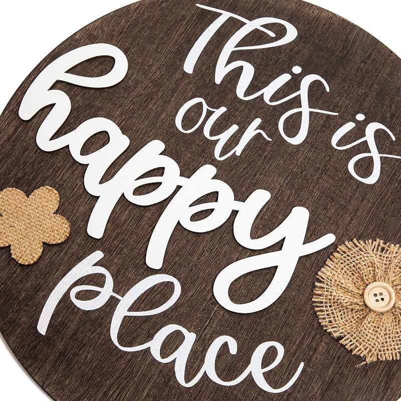 Hanging Wood Sign, This Is Our Happy Place (11.75 x 11.75 Inches)