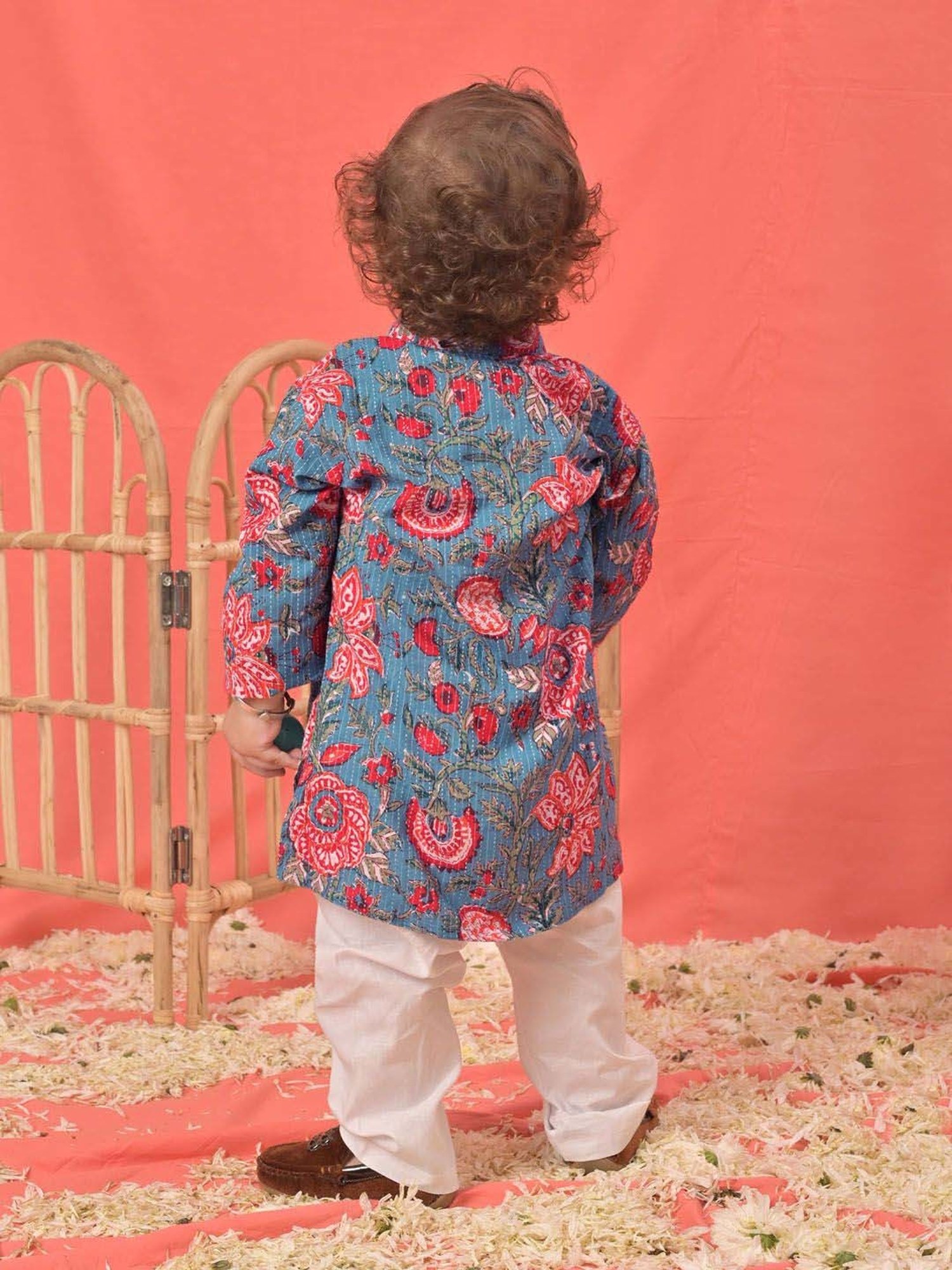 Nino Bambino Kids Navy & White Checks Kurta with Pyjama