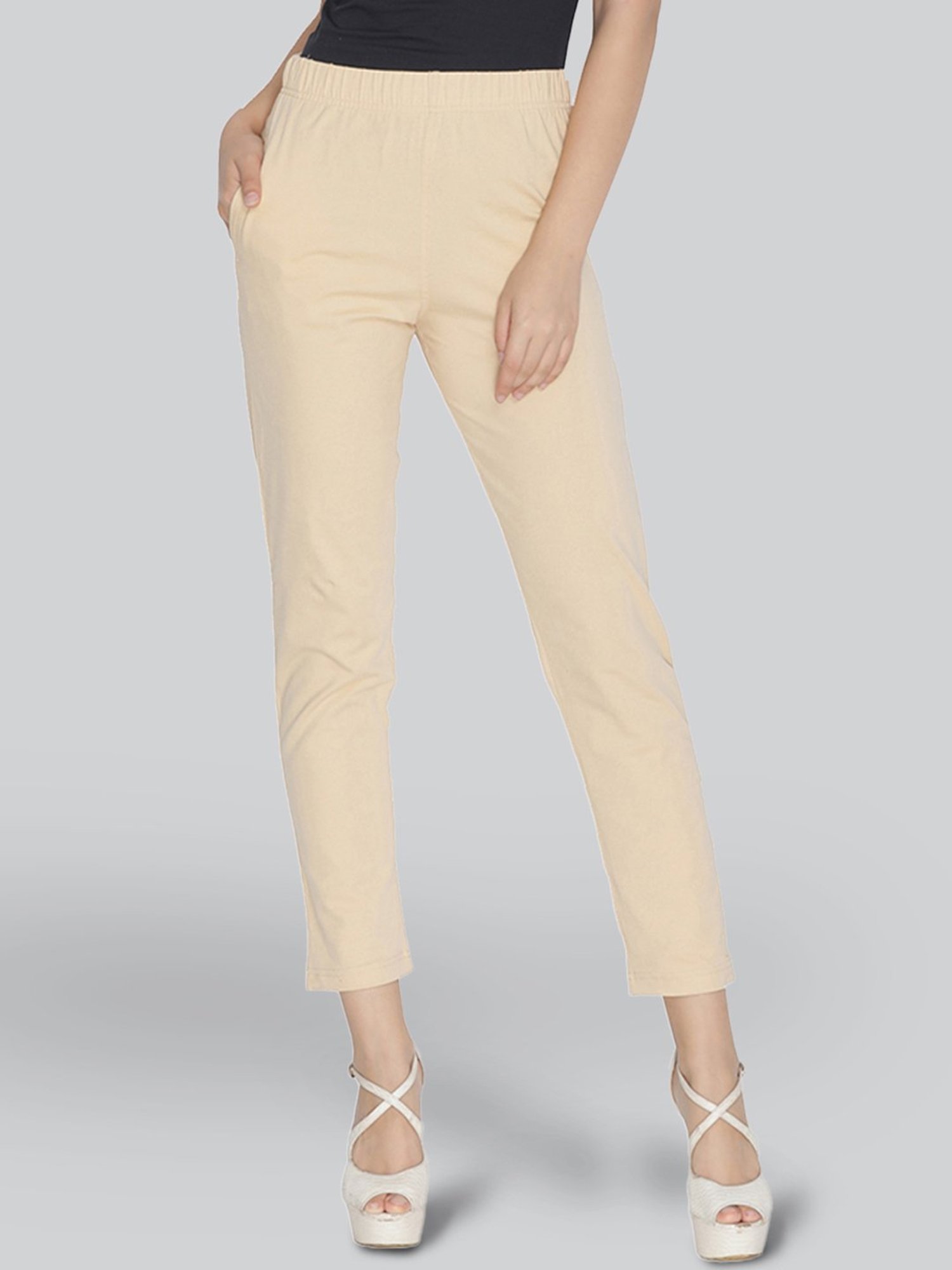 Lyra Tan Cotton Ankle Length Pants