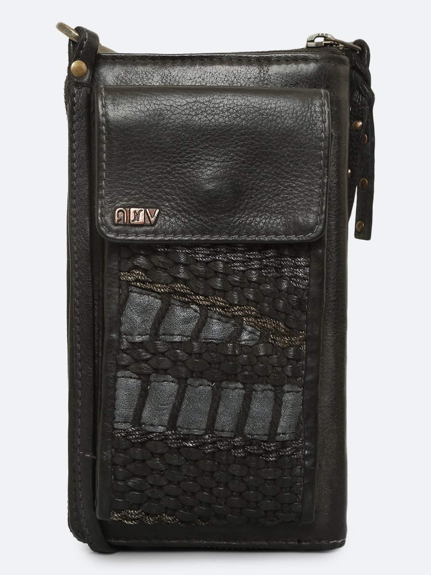 Art N Vintage Naamah Black Leather Textured  Zip Around Wallet for Women