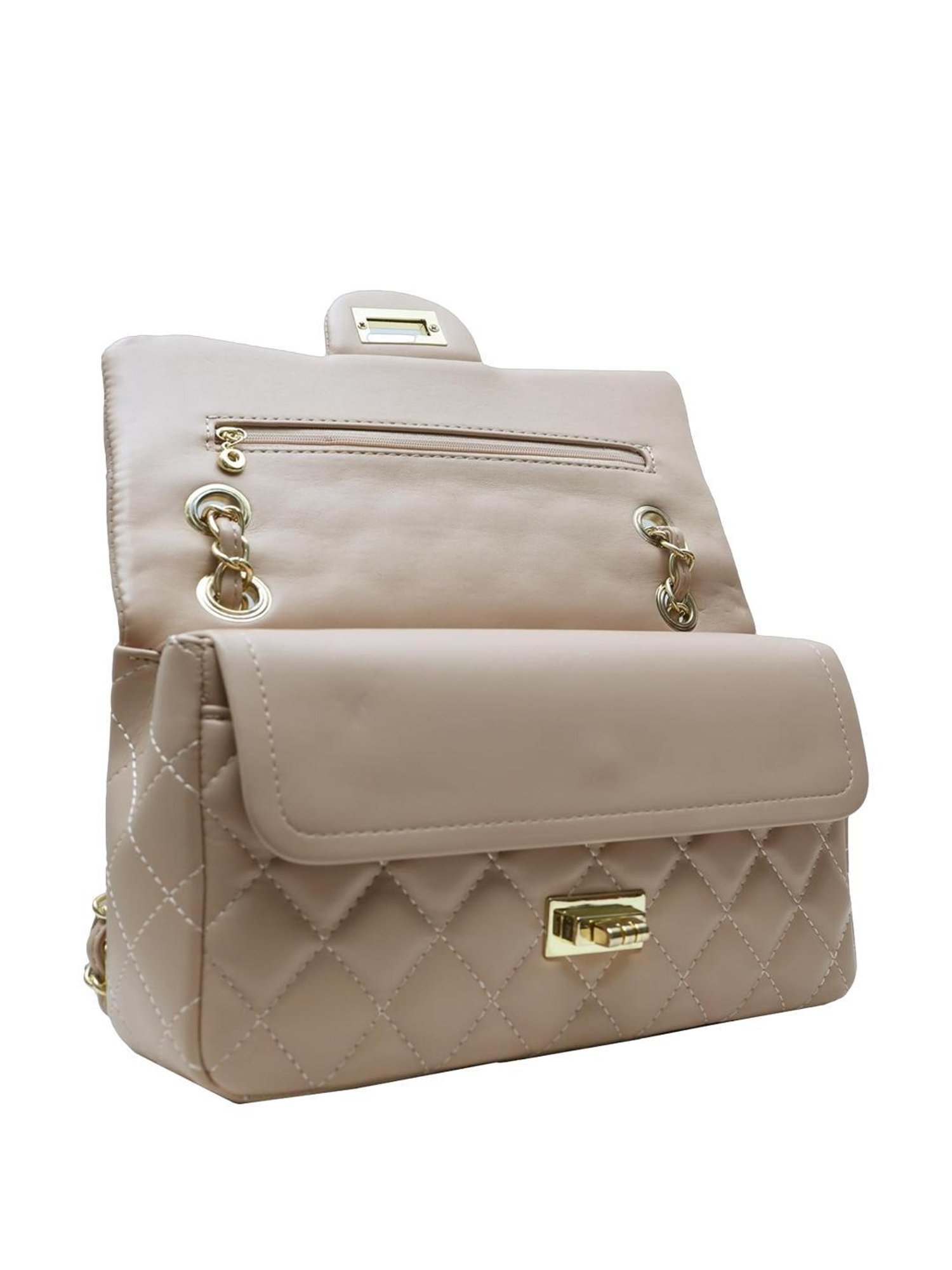 Angeline Beige Textured Medium Sling Handbag