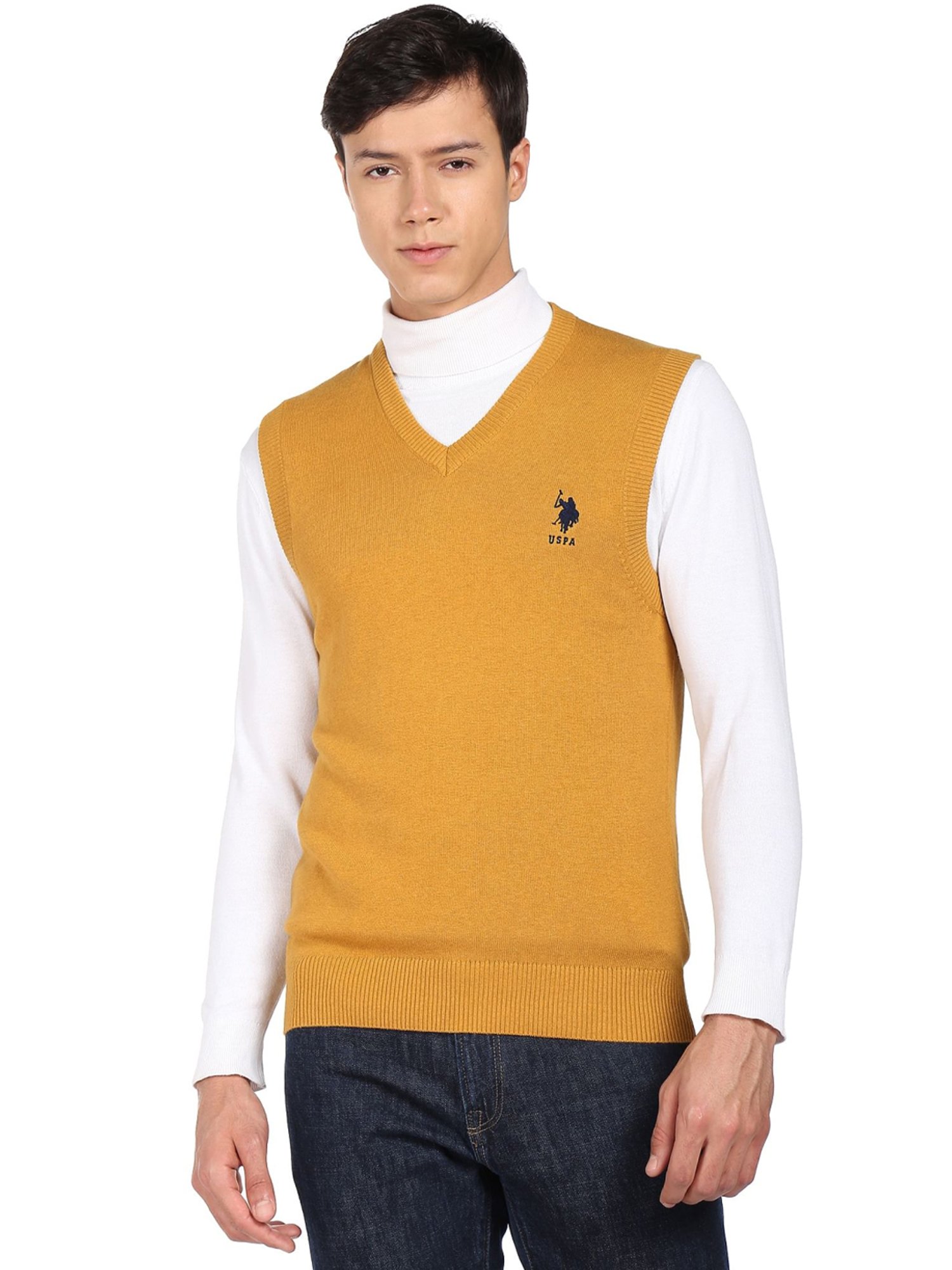 U.S. Polo Assn. Mustard Cotton Regular Fit Sweater