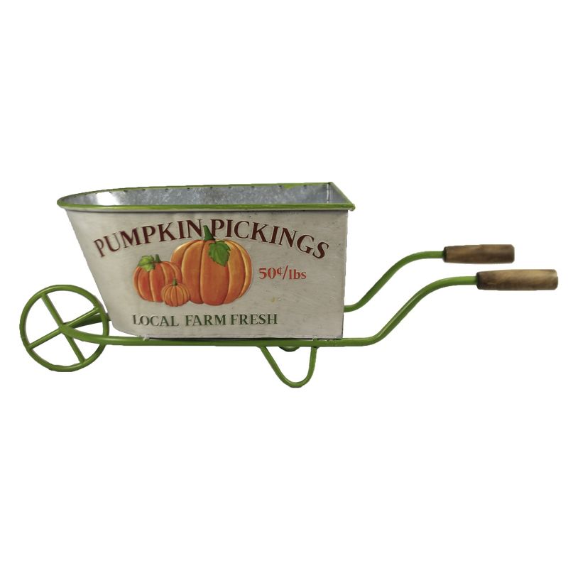Fall 22.0" Pumpkin Pickings Wheel Barrel Garden Farm House  -  Outdoor Sculptures And Statues