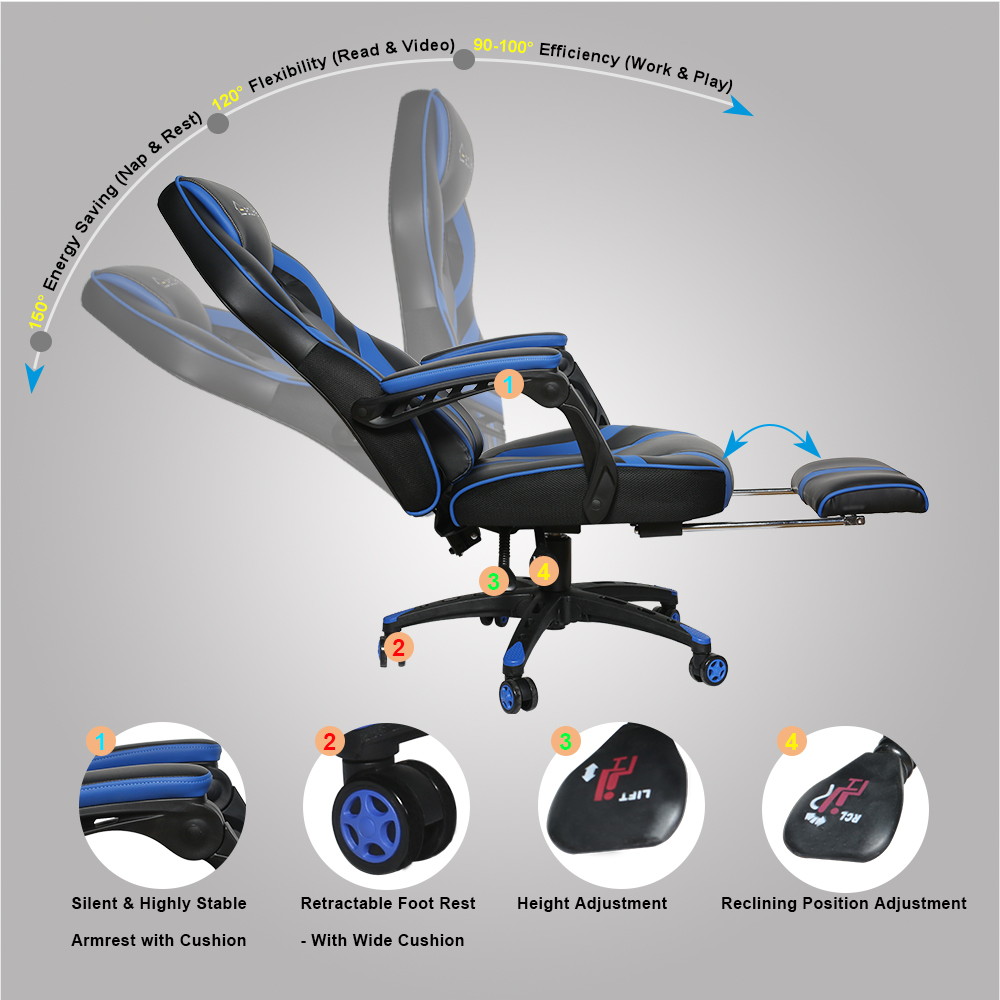 Eclife Gaming Chair Office Chair High Back Computer Chair Leather Desk Chair Ergonomic Adjustable Swivel Task Chair with Massage Lumbar Support and Footrest