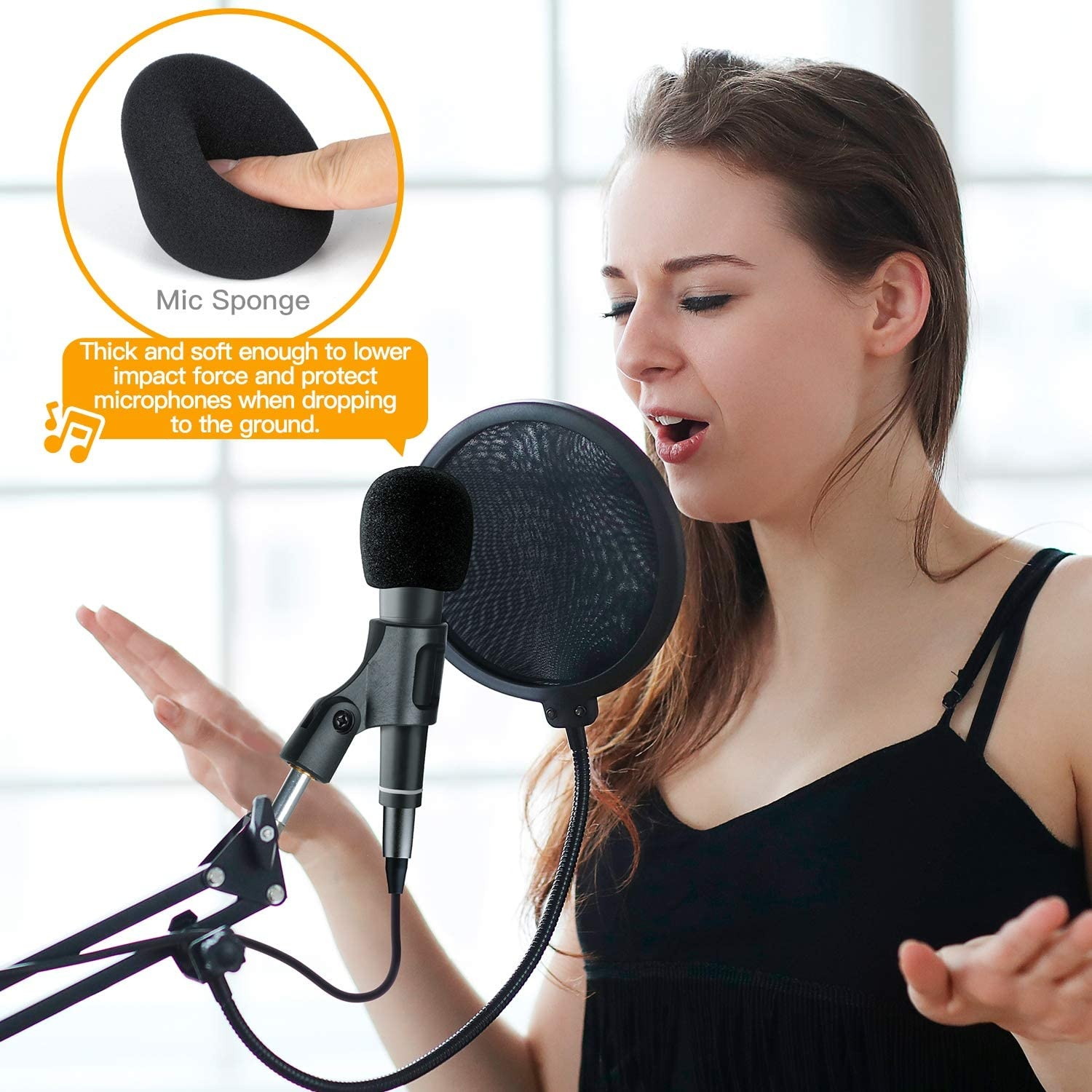 Microphone Suspension Scissor Boom Bracket Stand with Pop Filter and Mic Holder, 5/8&rdquo;Screw for Blue Yeti, Snowball, Spark, Yeti x and All Other Microphones