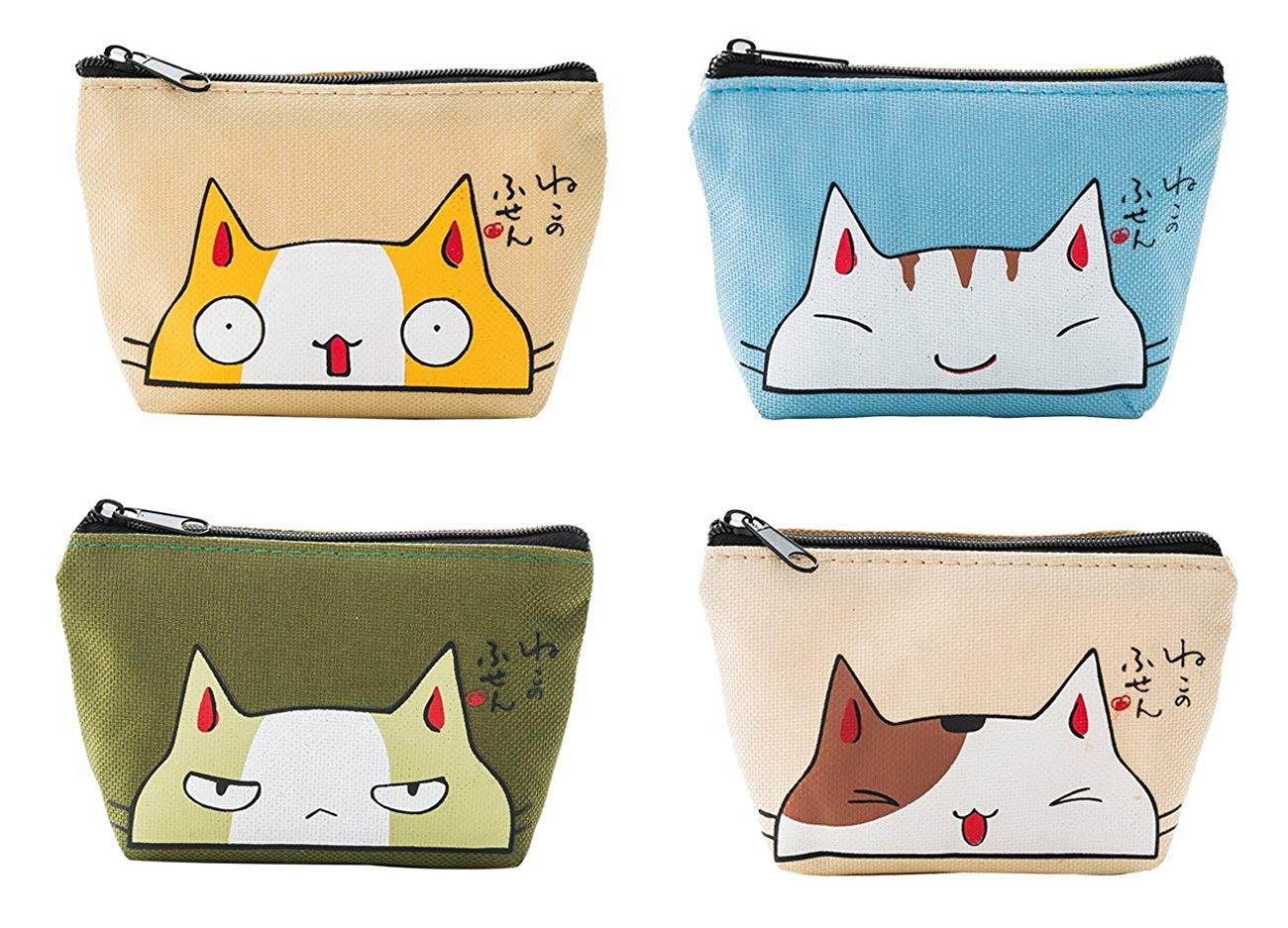 iSuperb Pack of 4 Canvas Coin Purse Change Cash Bag Zipper Small Purse Wallets
