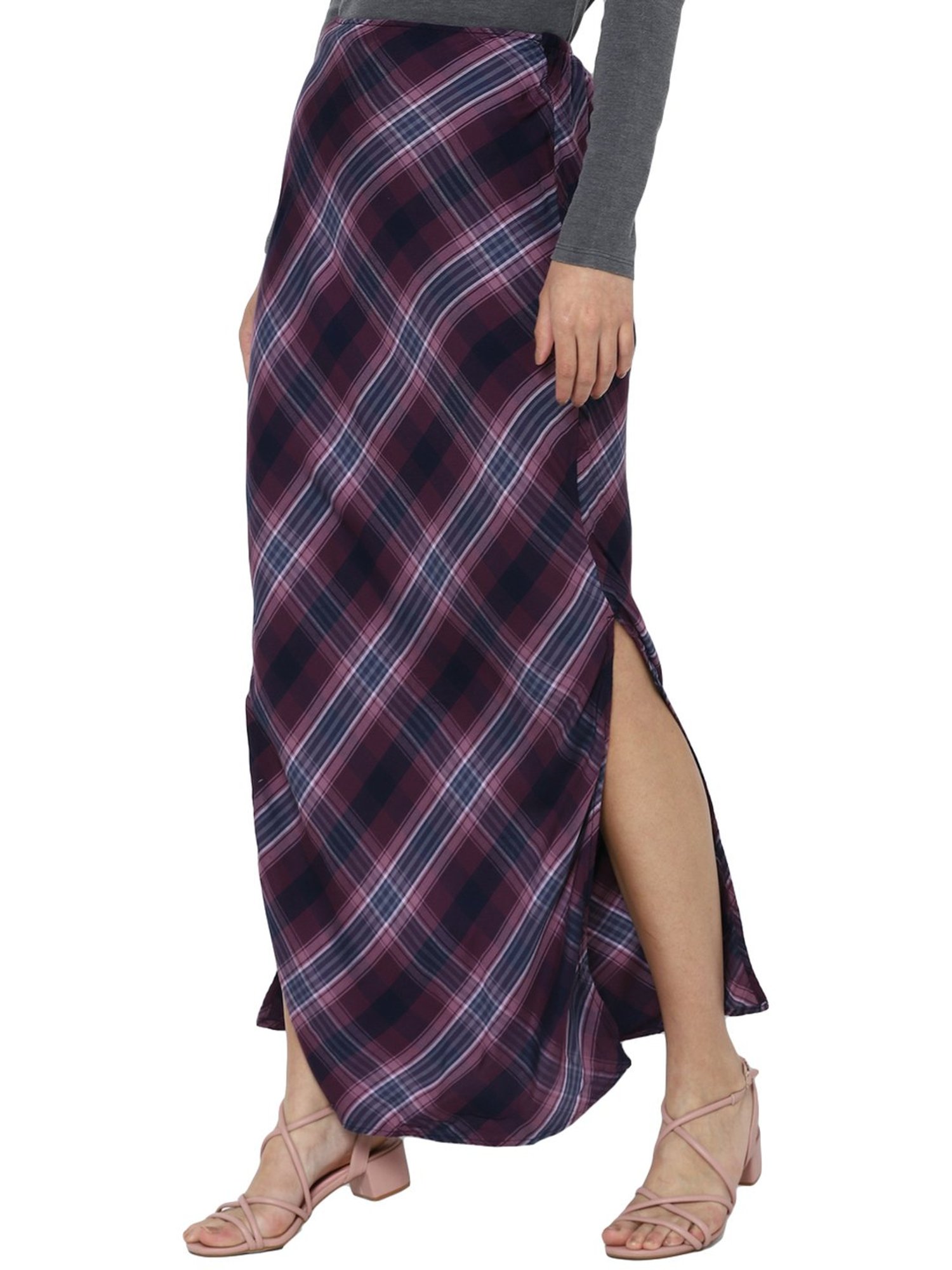 American Eagle Purple & Blue Chequered Maxi Skirt