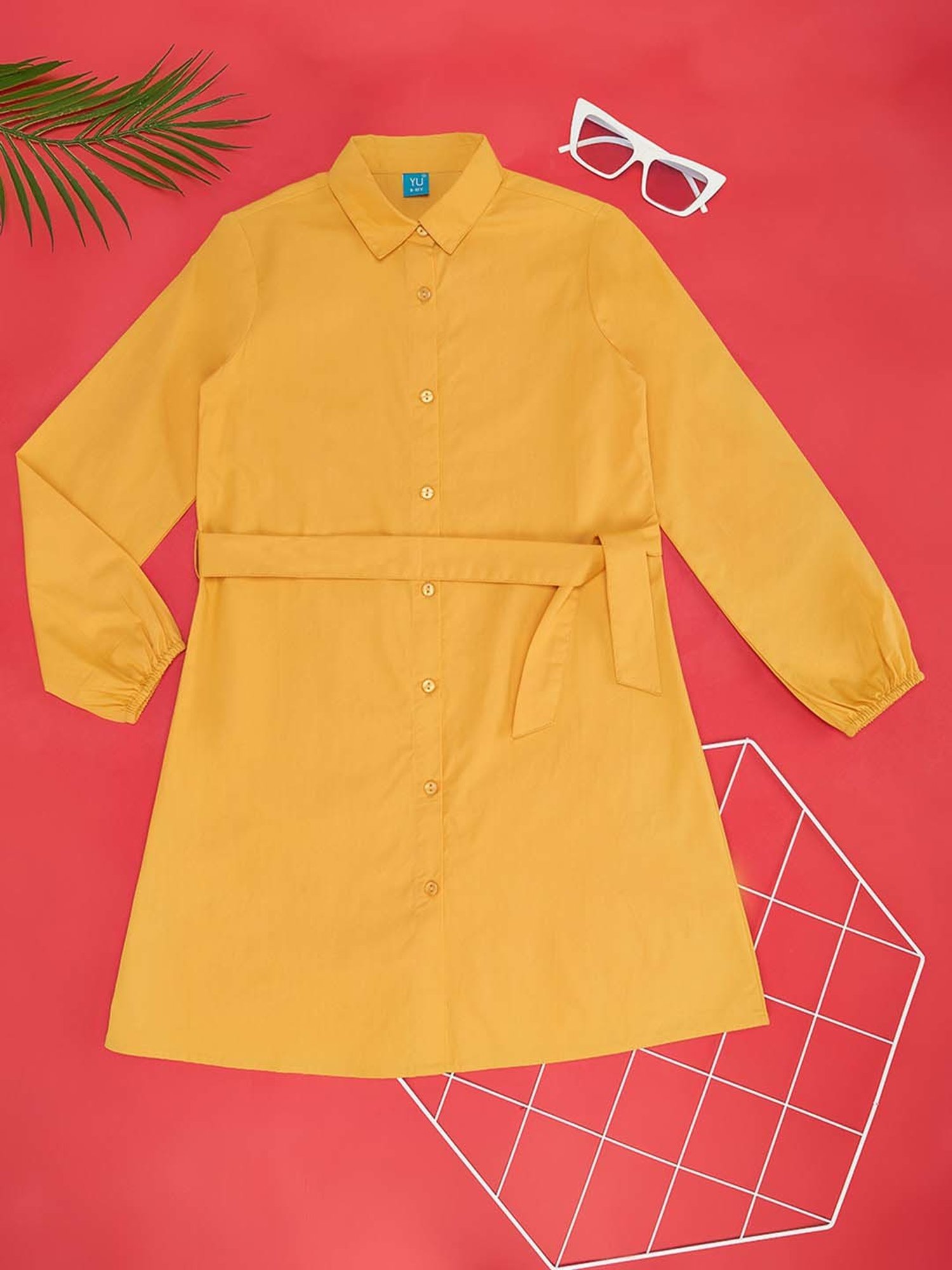YU by Pantaloons Kids Yellow Cotton Loose Fit Full Sleeves Dress