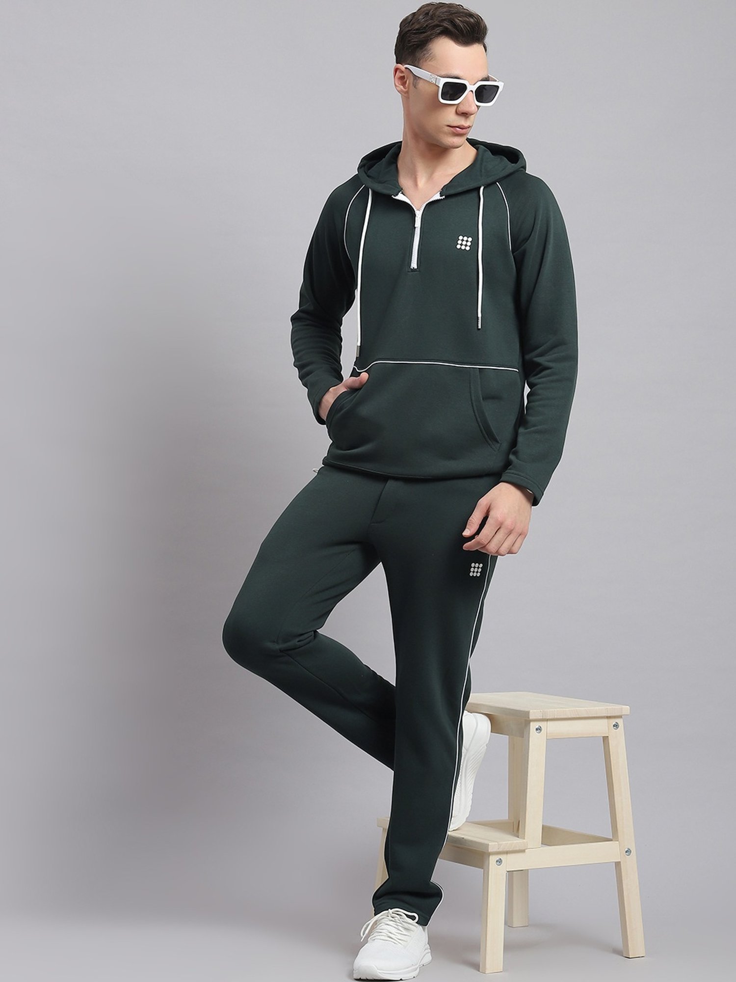Rock.it Bottle Green Regular Fit Striped Tracksuit