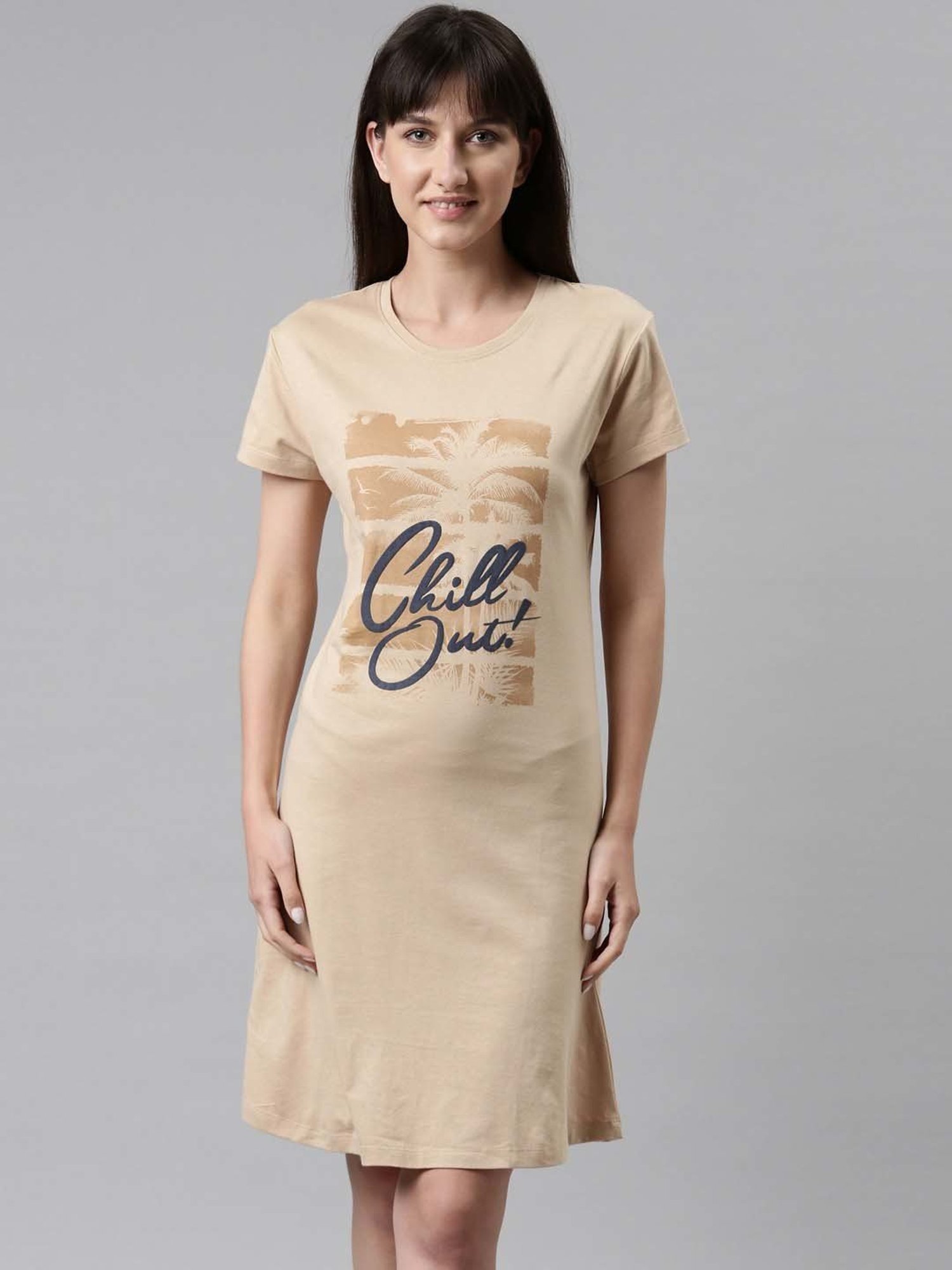 TWIN BIRDS Beige Printed Sleep Tee