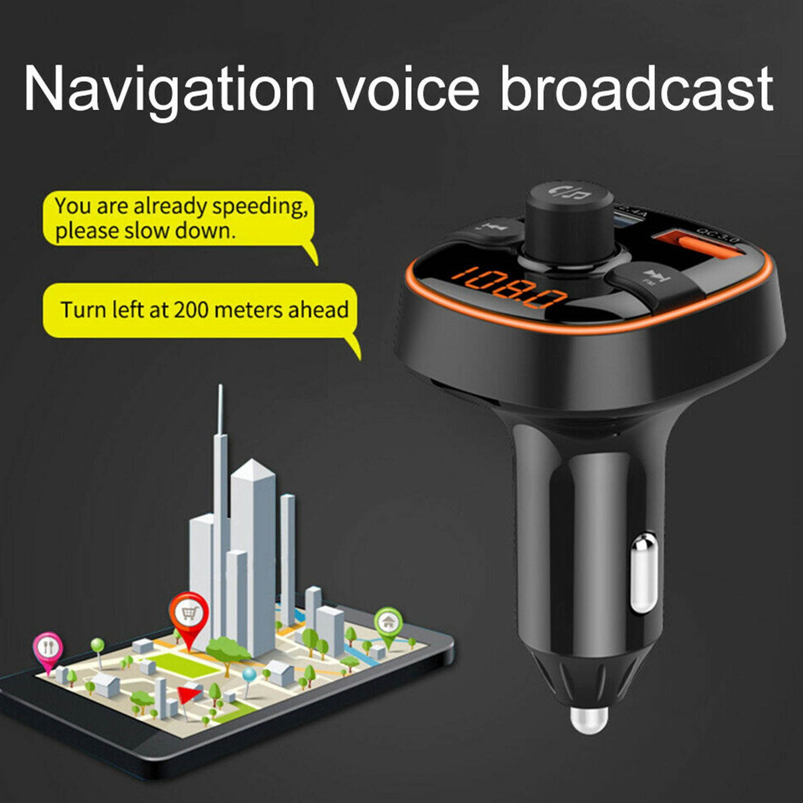 Bluetooth 5.0 FM Transmitter QC3.0 Car Charger 7Color Radio Adapter Handsfree TF
