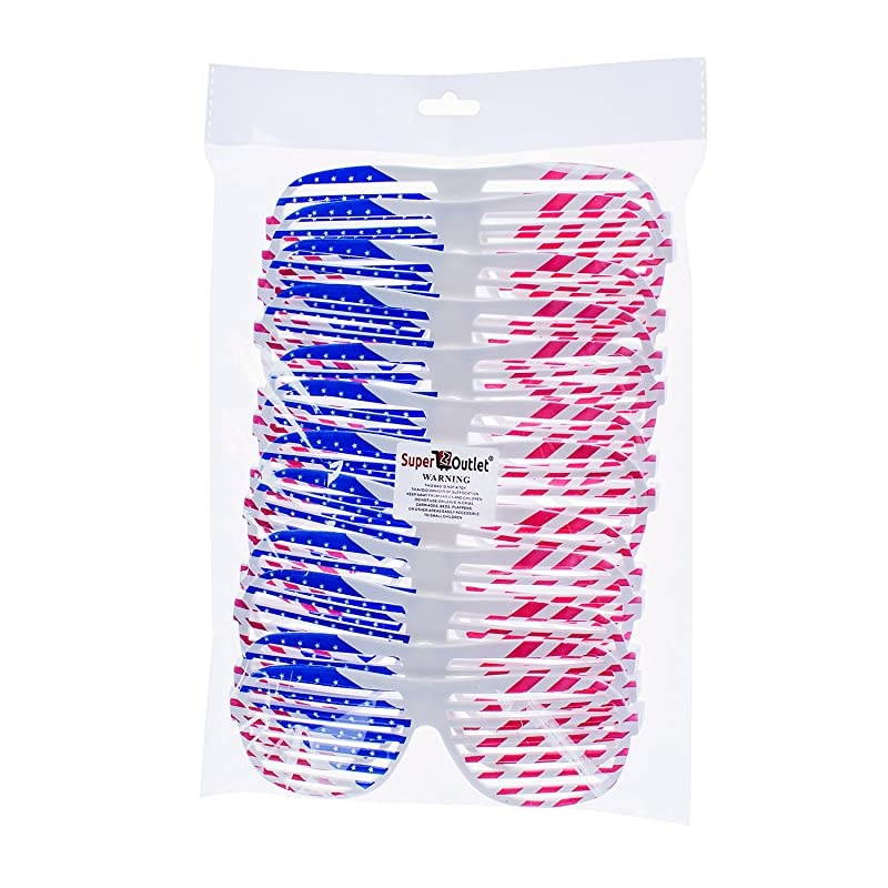 Flag USA Patriotic Design Plastic Shutter Glasses Shades Sunglasses Eyewear for Party Props Decoration 12 Pairs