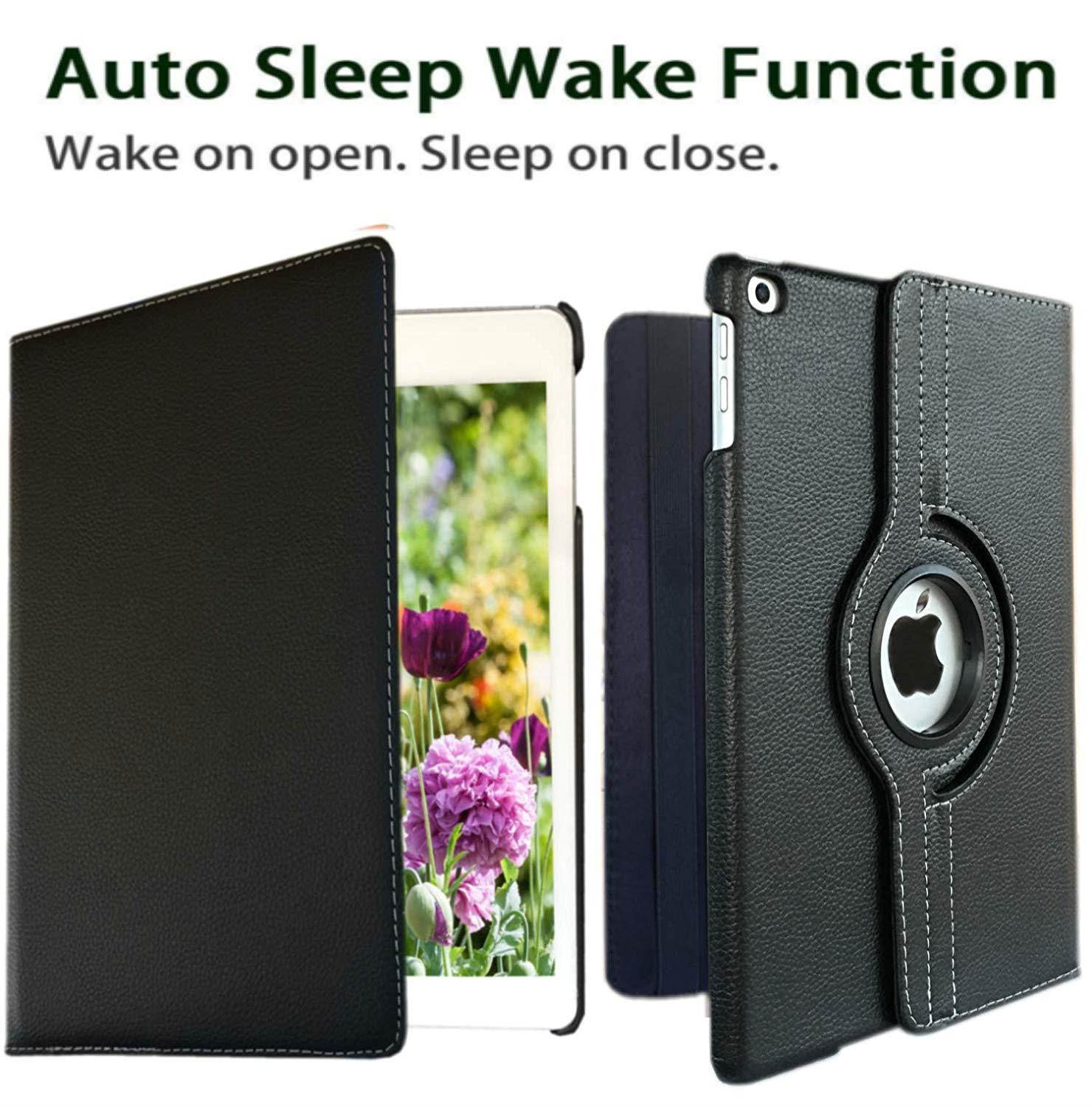 iPad Air 1st Generation case Compatible Models A1474 A1475A1476 MD785LL/A MD876LL/A 360 Rotating Stand with Wake Up/Sleep Function (Black)