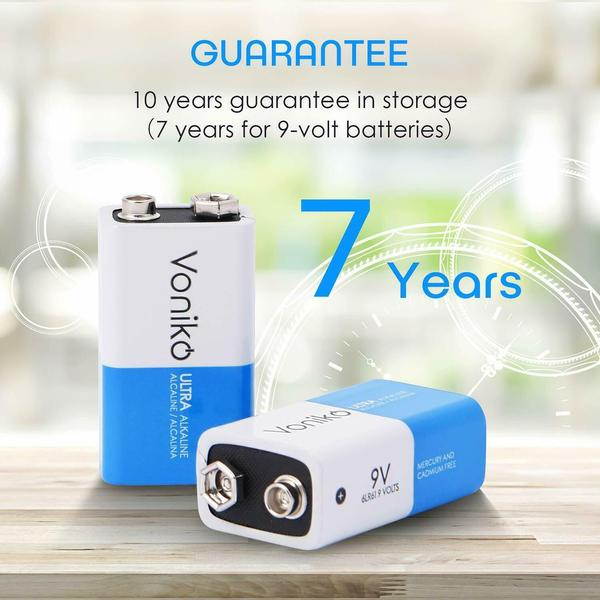 VONIKO Ultra Alkaline 9V Batteries 4-Pack , 7 Year Shelf Life, Leakproof