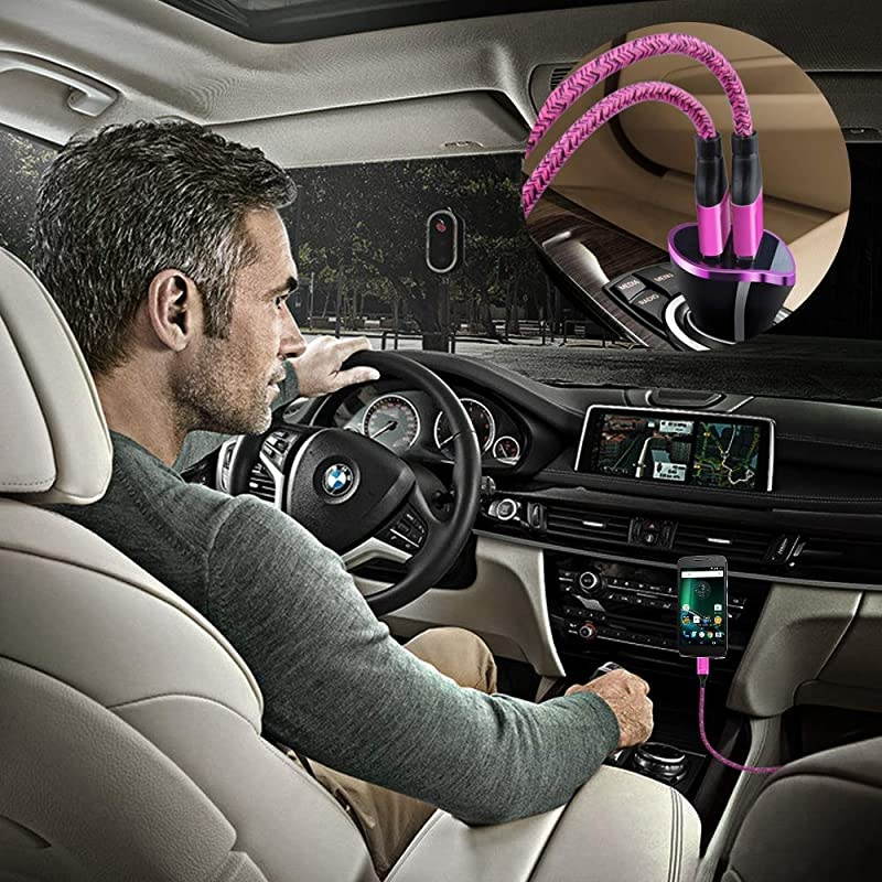 Block Compatible LG G8 G7 G6 G5 V40 V50 Thinq Samsung Galaxy A20 A50 A70 S10 Moto G7 Power G6 Plus USB Wall Charger Dual USB Car Charger Adapter with 2PCS Type C Fast Cord Cable