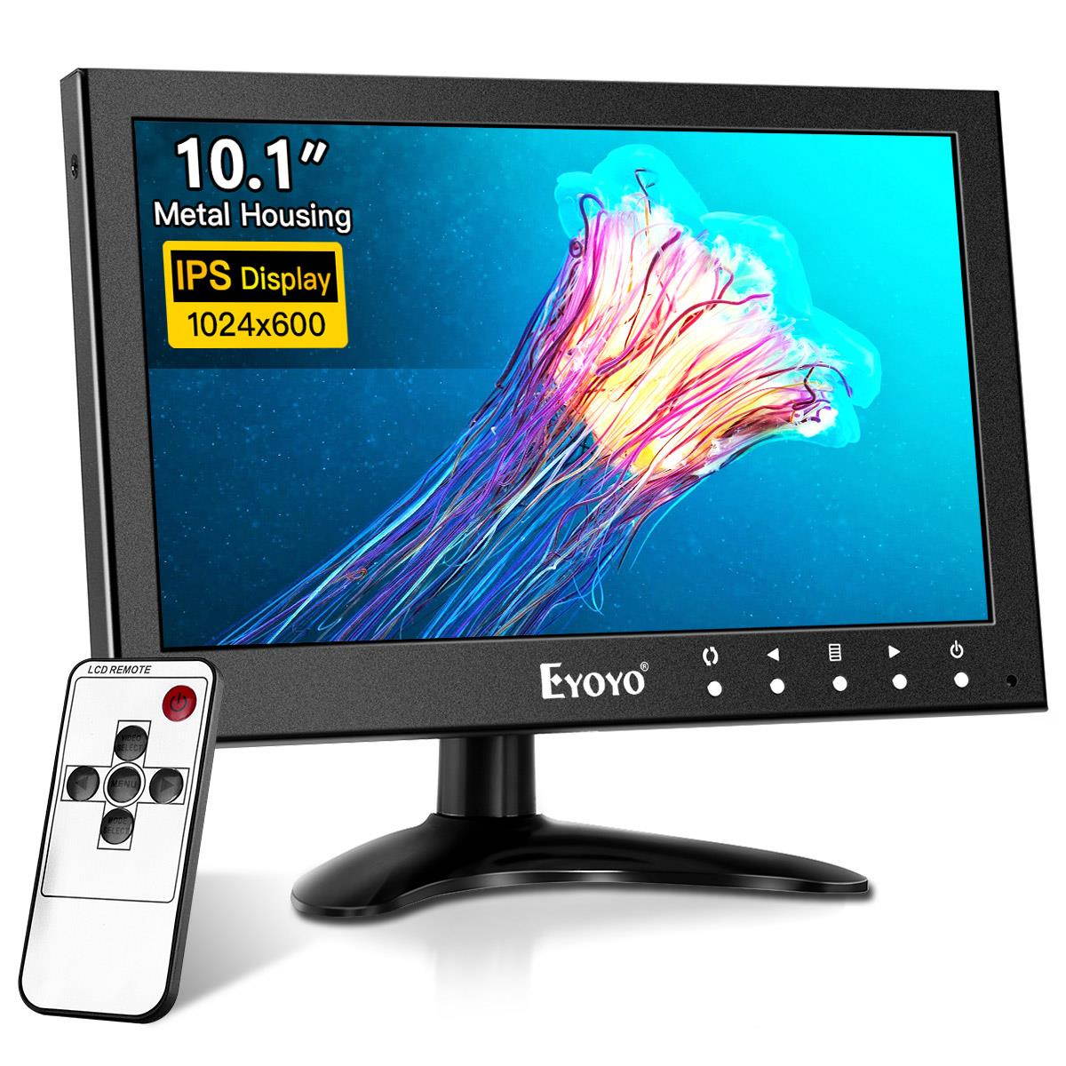 10 Inch IPS CCTV Monitor HDMI Display, EYOYO 1080x600 HD Portable LCD Monitors Screen with HDMI/AV/VGA/USB/BNC Input for PC/DVR/DVD/Home Office Surveillance Secure System Built-in Dual Speakers
