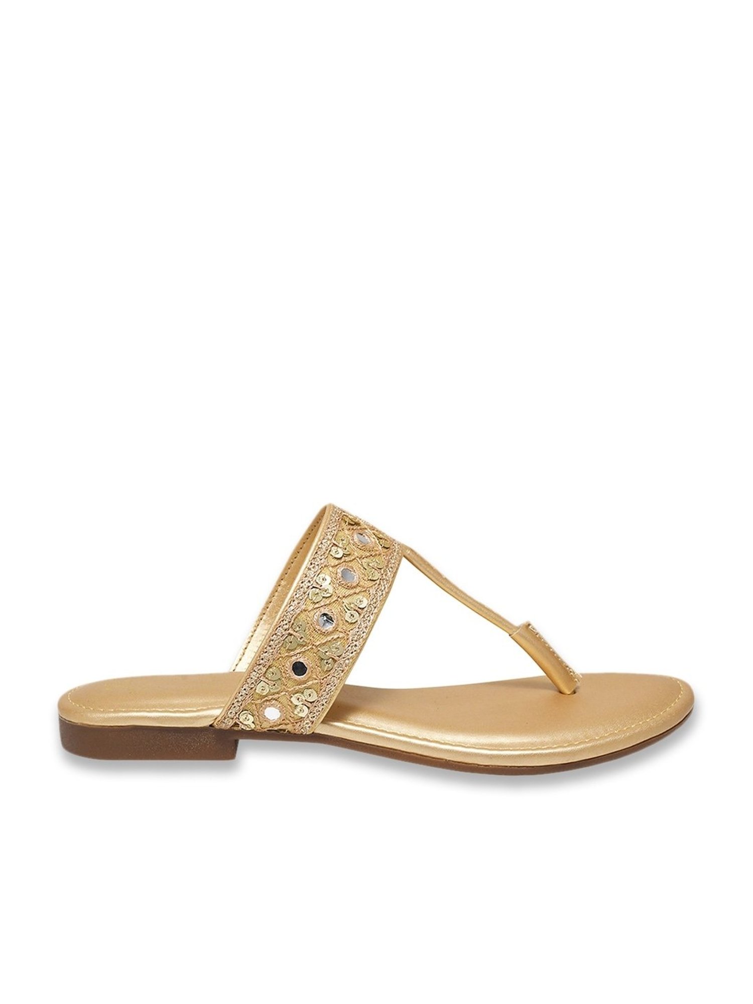 Shoetopia Women's Gold T-Strap Sandals