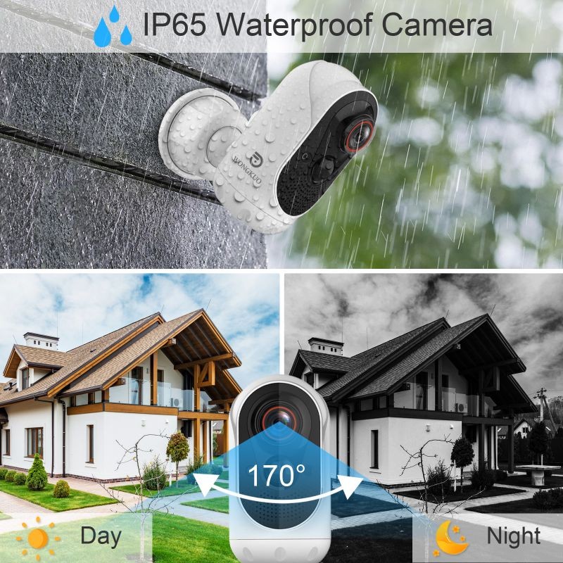 WONGKUO Home Security Camera Outdoor, IP/Network Camera, Wireless Surveillance Security Cameras With 1080P Night Vision/ PIR Motion Detection/ 2-Way Audio/ IP65 Waterproof