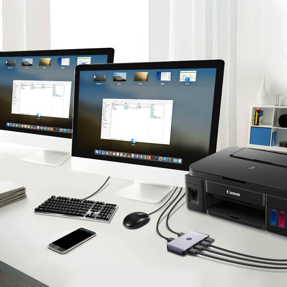 Rocketek USB Switch, USB Sharing Switch for 2 Computers Sharing 4 USB 2.0 Ports, KVM Switches for PCs with One-Button Swapping and 2 Pack USB Cable