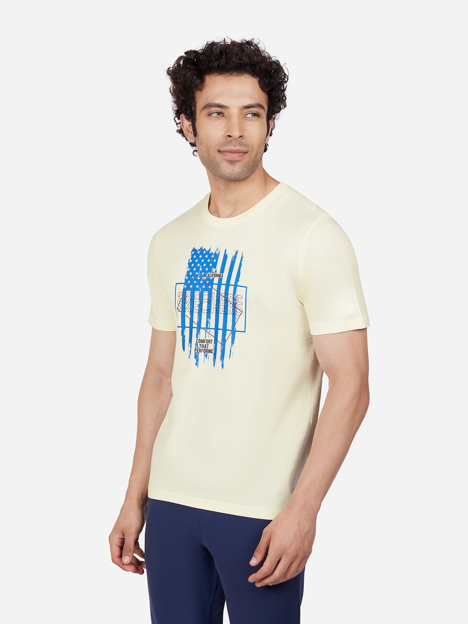 Skechers Off White Regular Fit Printed Crew T-Shirt