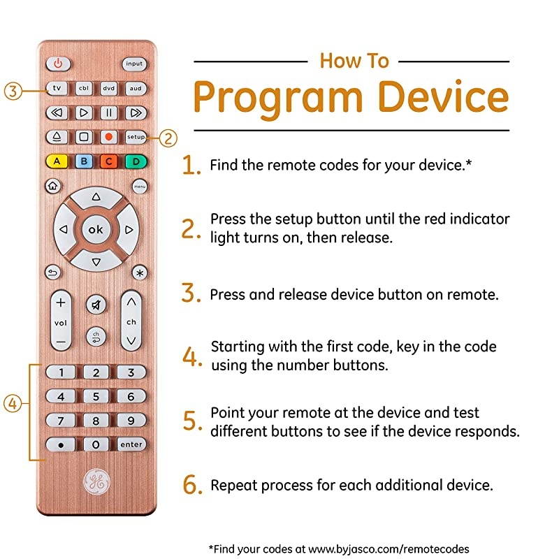 Backlit Universal Remote Control for Samsung, Vizio, LG, Sony, Sharp, Roku, Apple TV, TCL, Panasonic, Smart TV, Streaming Players, Blu-Ray, DVD, Simple Setup, 4-Device, Rose, 48846