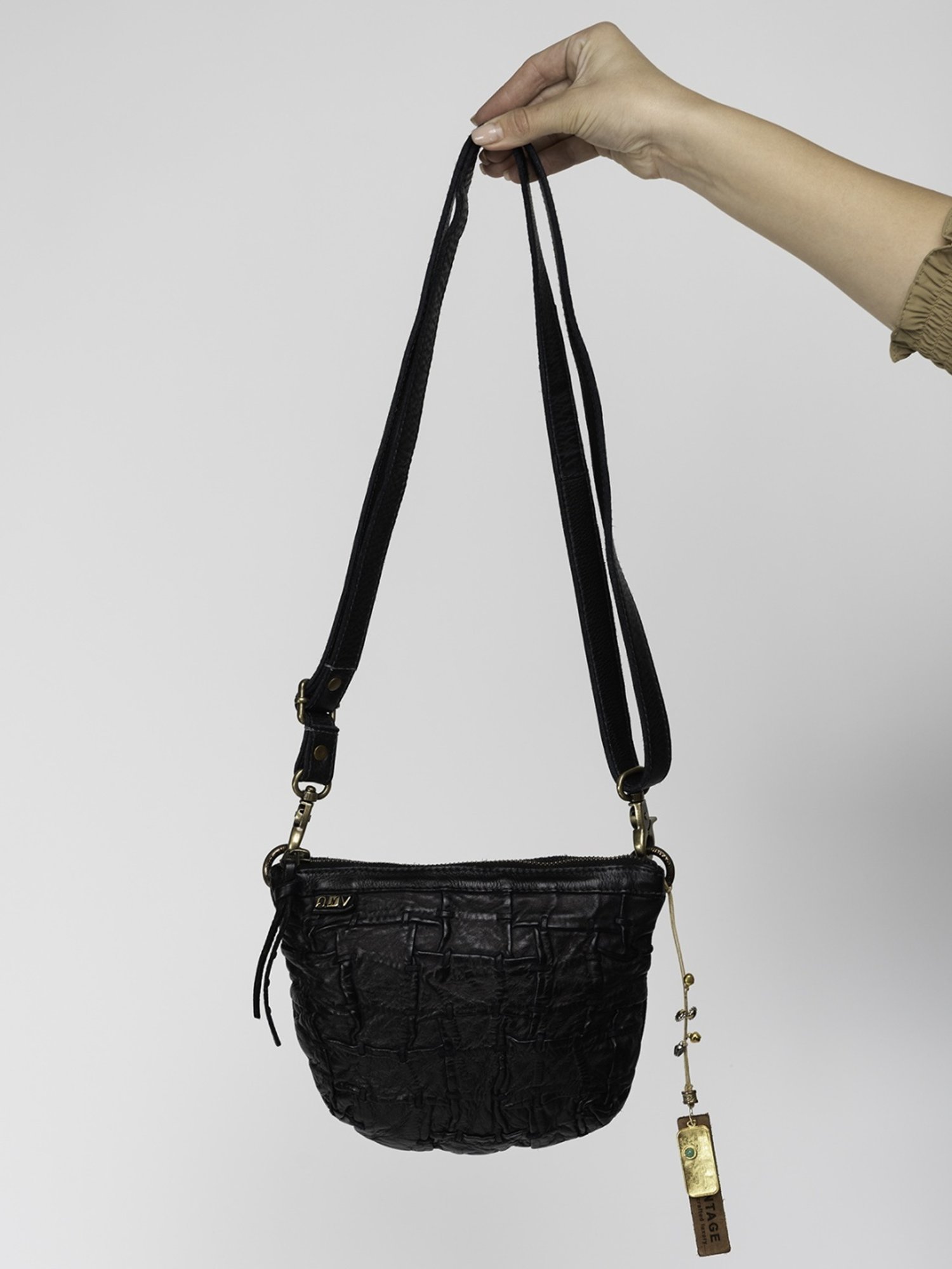 Art N Vintage Carla Black Leather Textured Small Sling Handbag