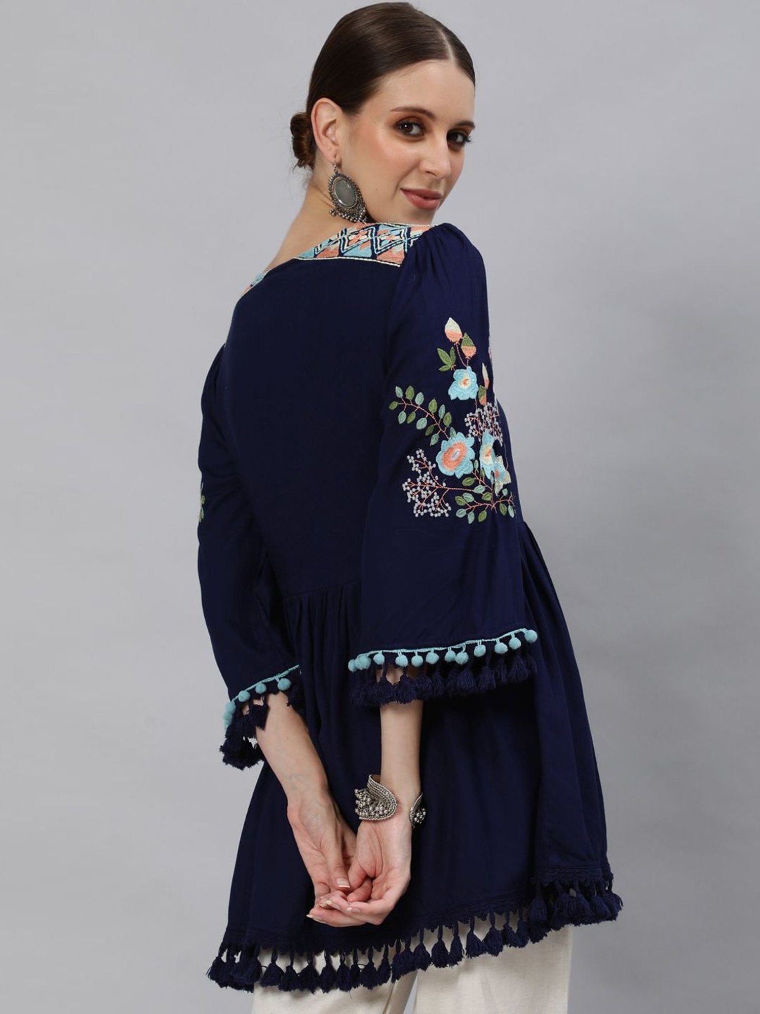 Ishin Navy Embroidered Tunic
