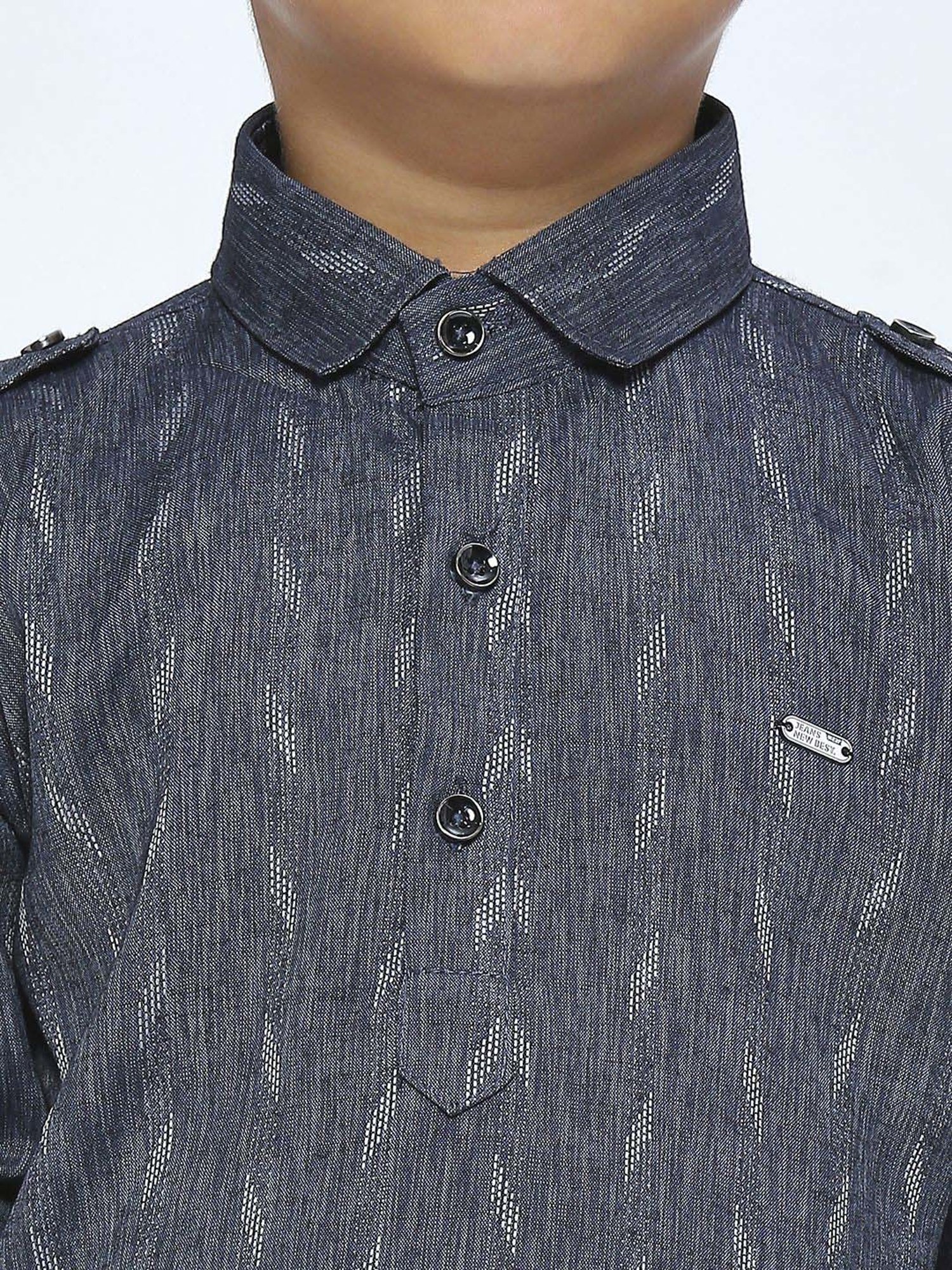 Kids Island Boys Blue & White Printed Full Sleeves Kurta Set