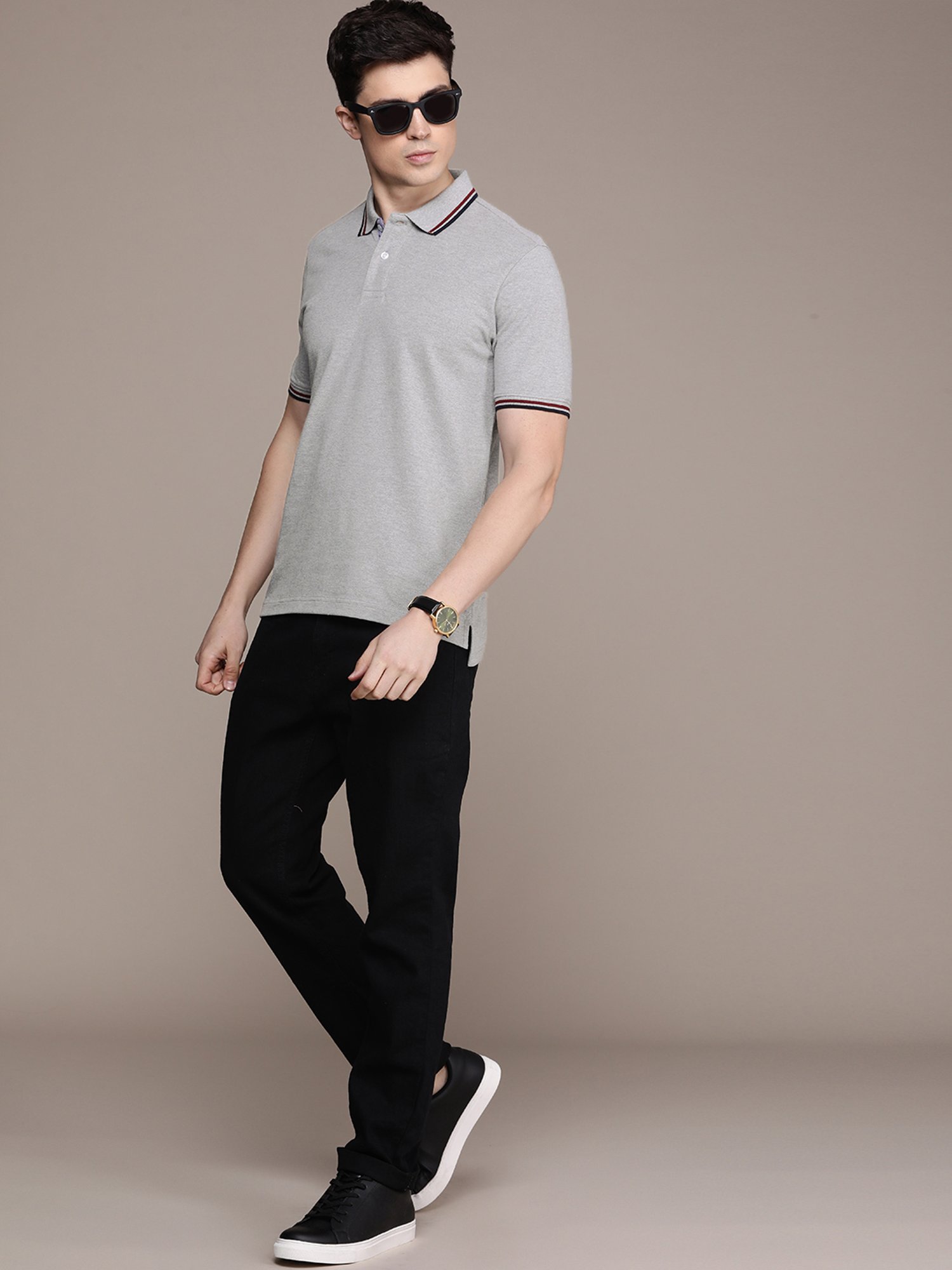 Burnt Umber Grey Regular Fit  Polo T-Shirt