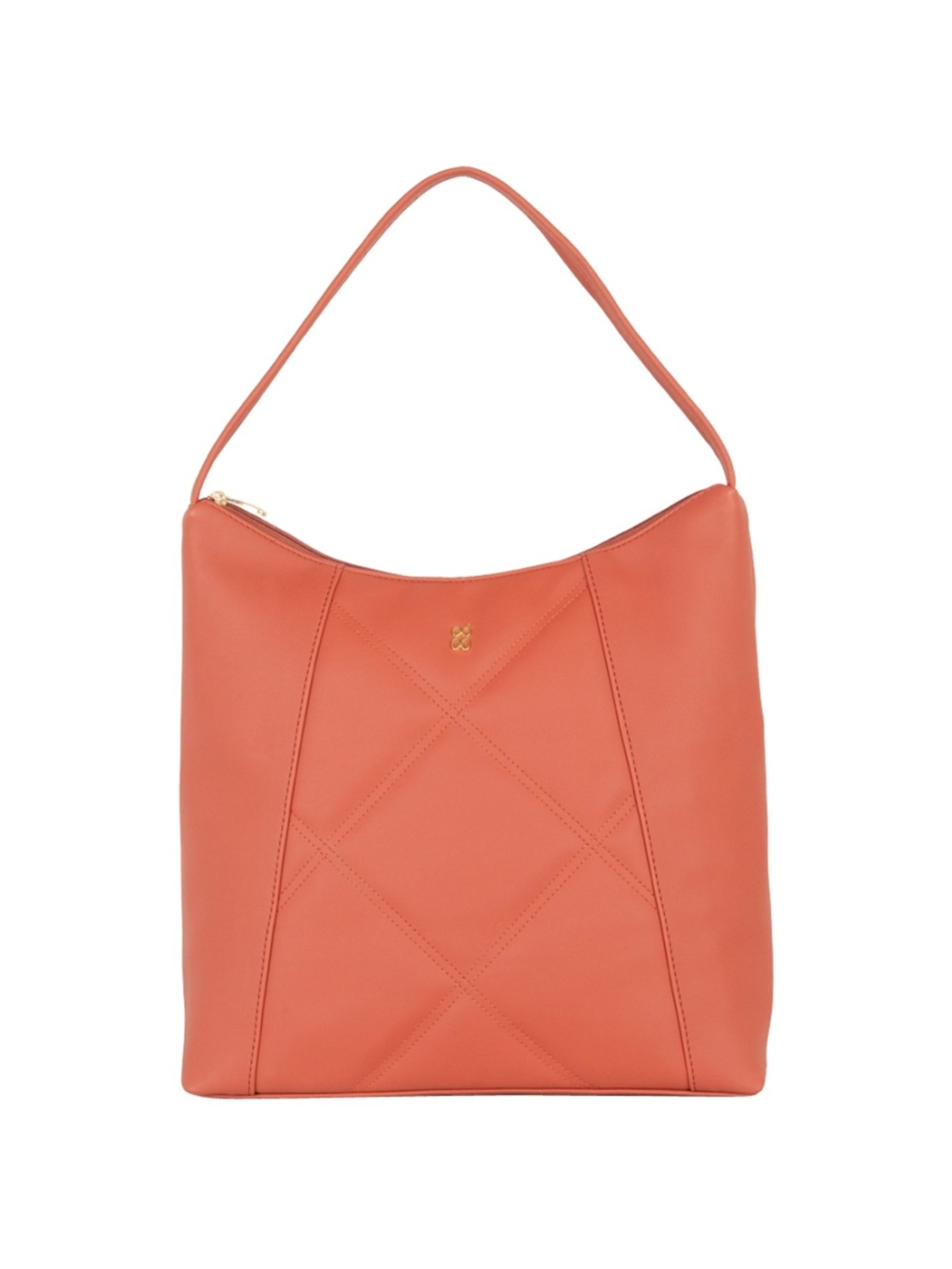 Baggit Peach Quilted Medium Hobo Handbag